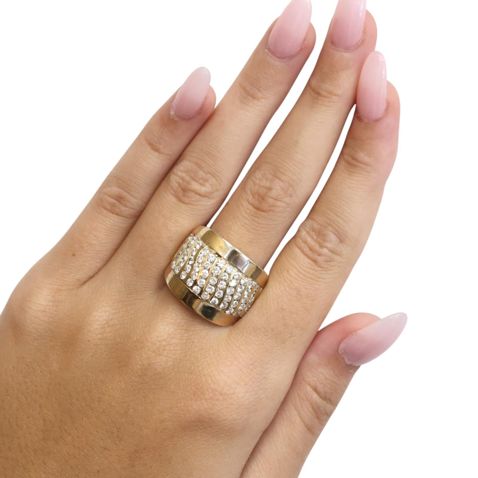 Yellow Gold 1.60 CTW Natural Diamond Statement Wide Band Ring 12.2g Size 9.25