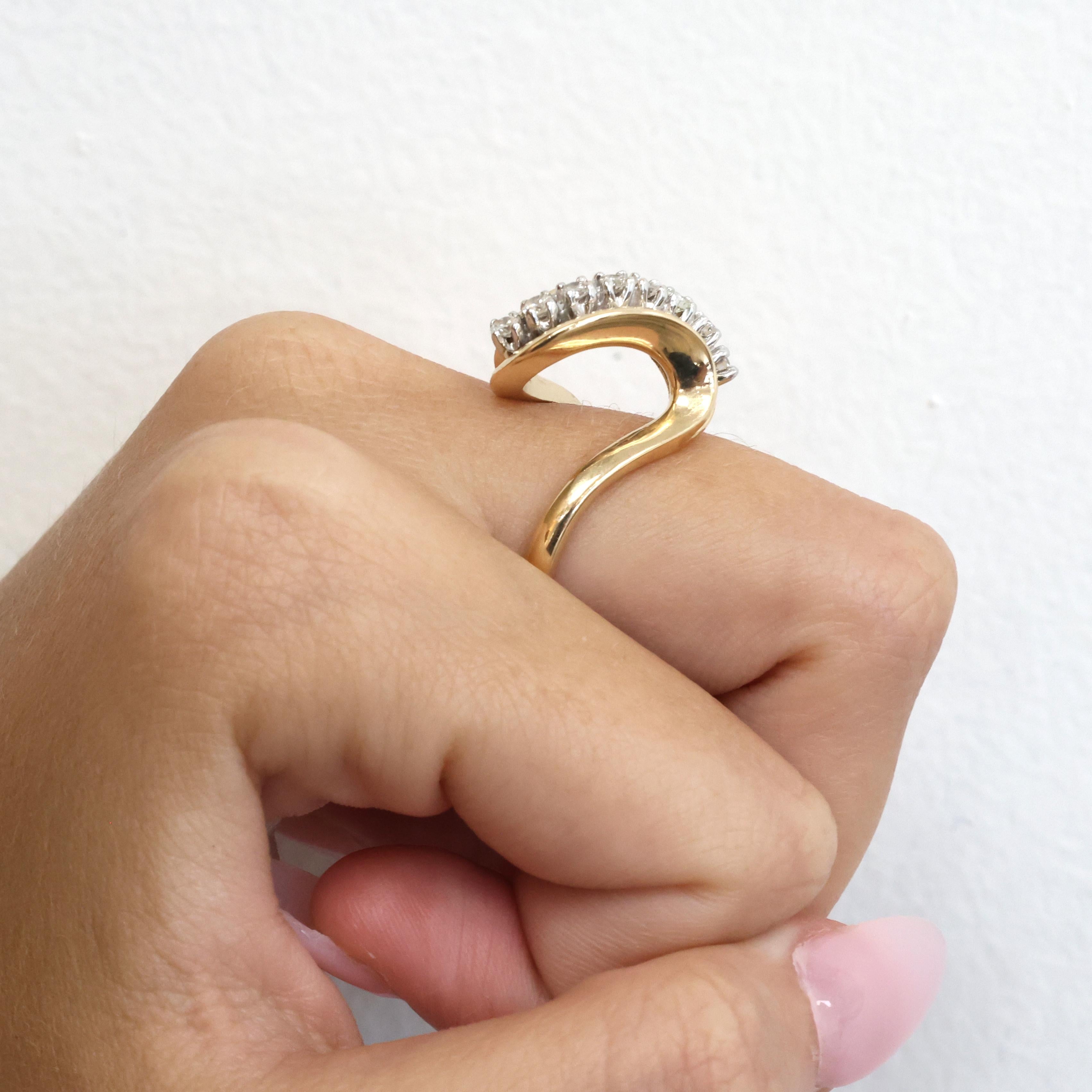 Estate Diamond Swirl Statement Ring Two Tone 14K Gold 0.50CTW Size 5.75