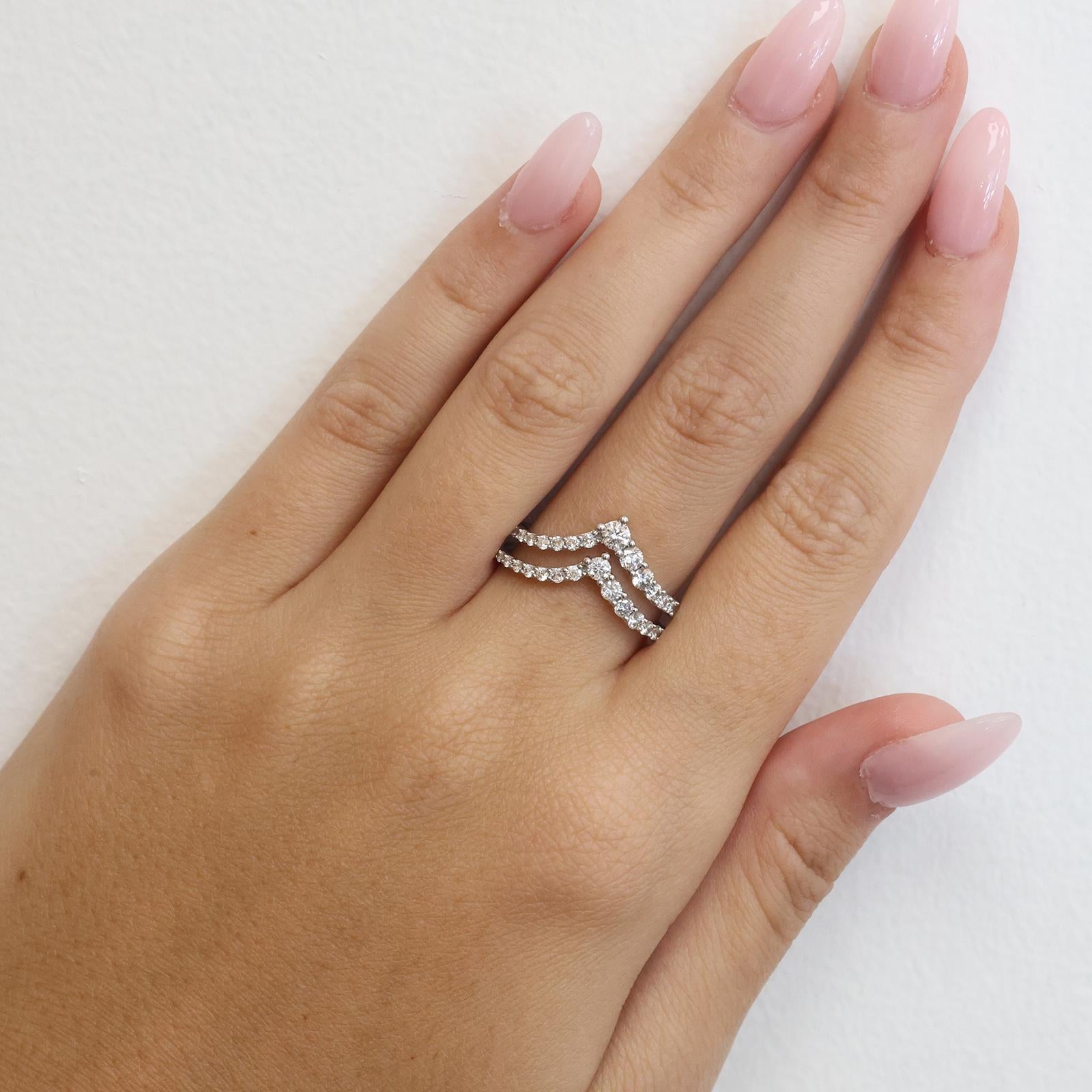 14K White Gold 1.00CTW Diamond Chevron Wrap Ring Guard Enhancer Size 7.5
