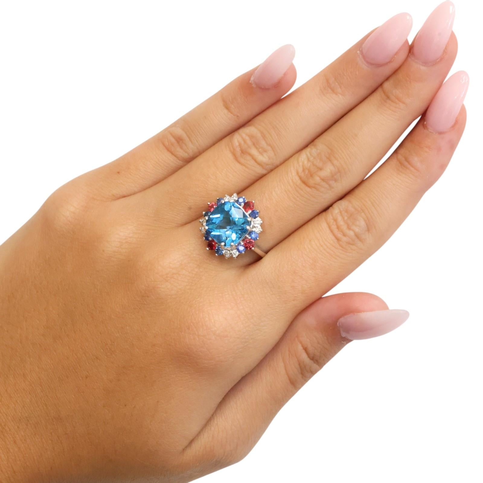 5.36CTW Blue Topaz Mixed Sapphire Diamond 14K White Gold Ring Size 6 NEW