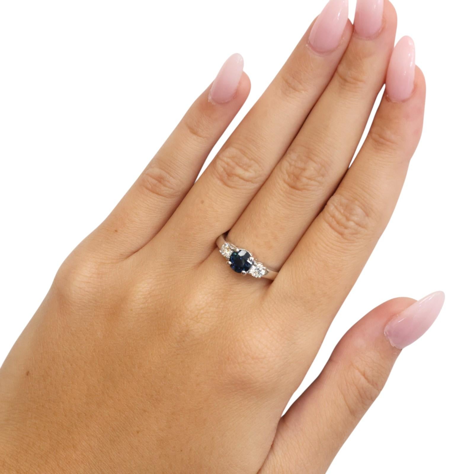 14K White Gold 1.60CTW Blue Sapphire Diamond 3 Stone Ring Estate Size 6