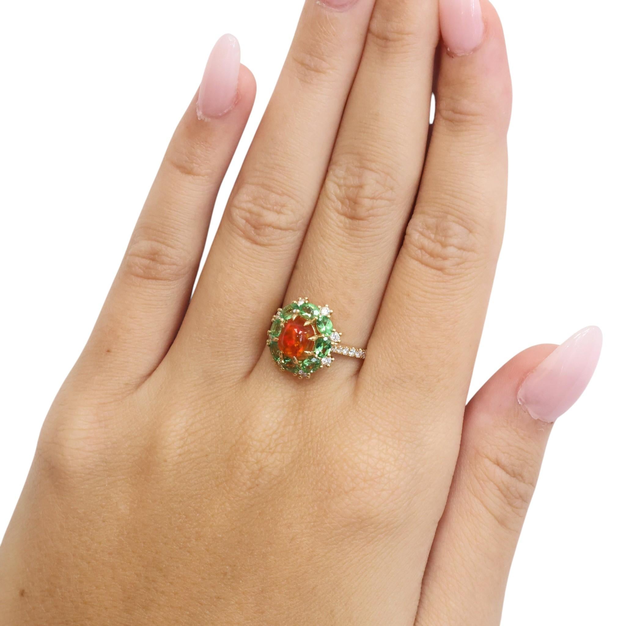 The Wind Opal Fire Opal Tsavorite Diamond Engagement Ring 18K Gold Size 5.25