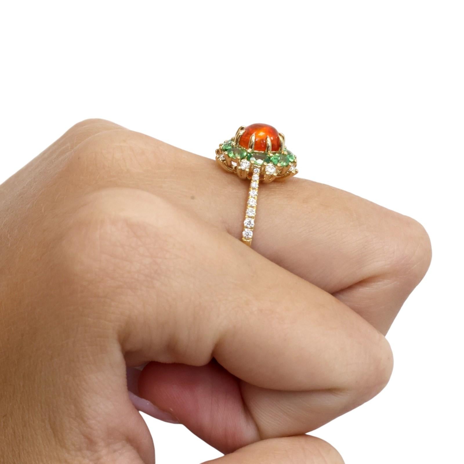 The Wind Opal Fire Opal Tsavorite Diamond Engagement Ring 18K Gold Size 5.25