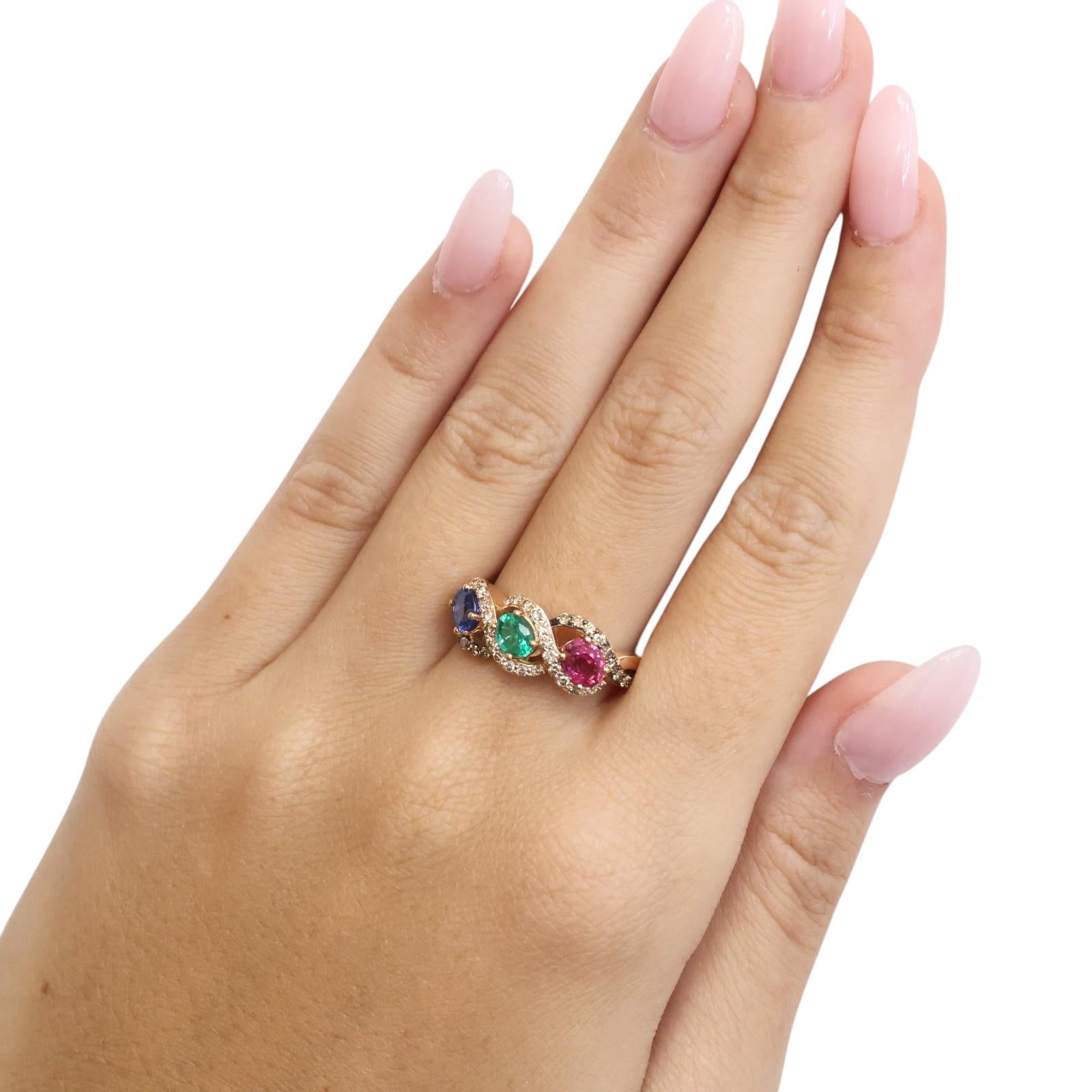 Le Vian 14K Rose Gold Ruby Emerald Sapphire Diamond Ring Size 6.25