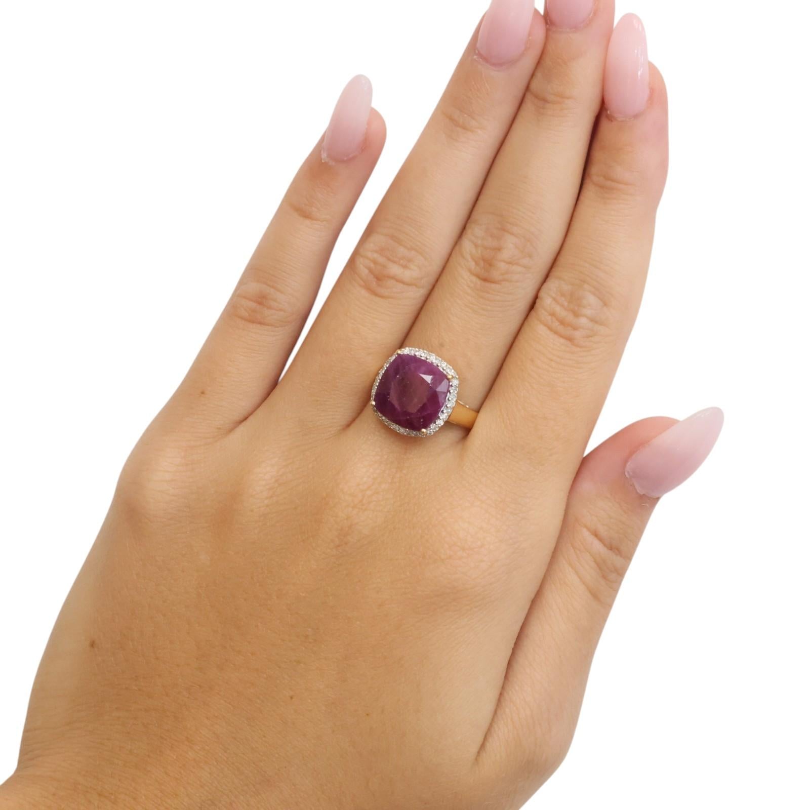 Ruby Diamond Halo Cocktail Ring 14K Gold 5.45 CTW Size 7 Ladies Estate