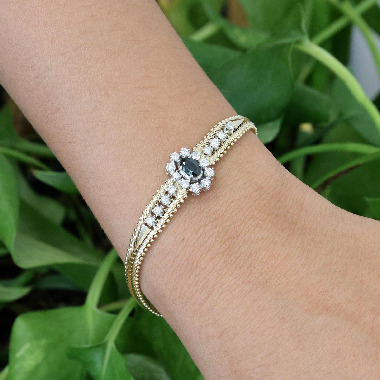 Milor Italy 14K Gold Sapphire Diamond Bracelet 1.40CTW Vintage Estate 6.25"