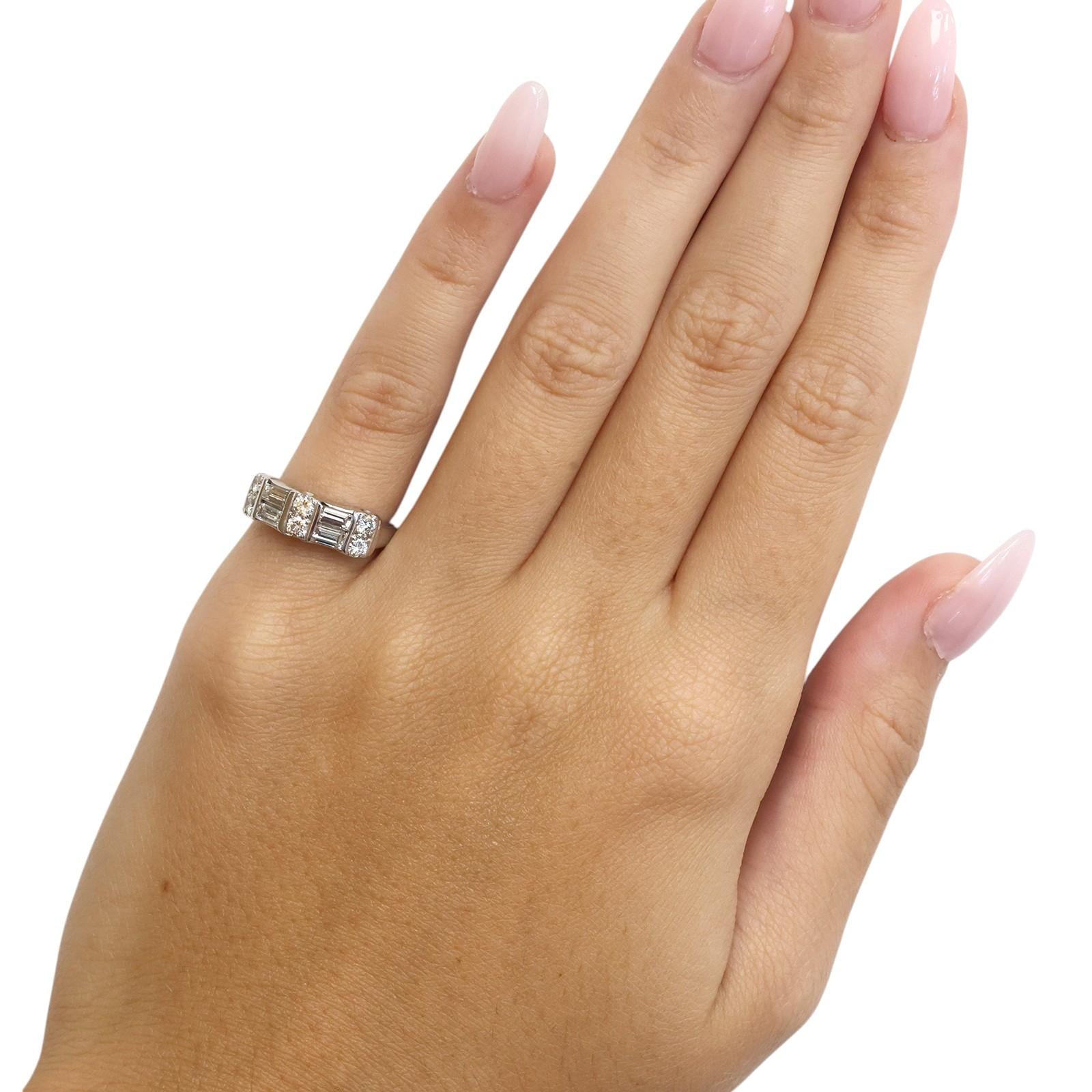 White Gold 0.60 CTW Natural Diamond Round Baguette Band Ring Size 3