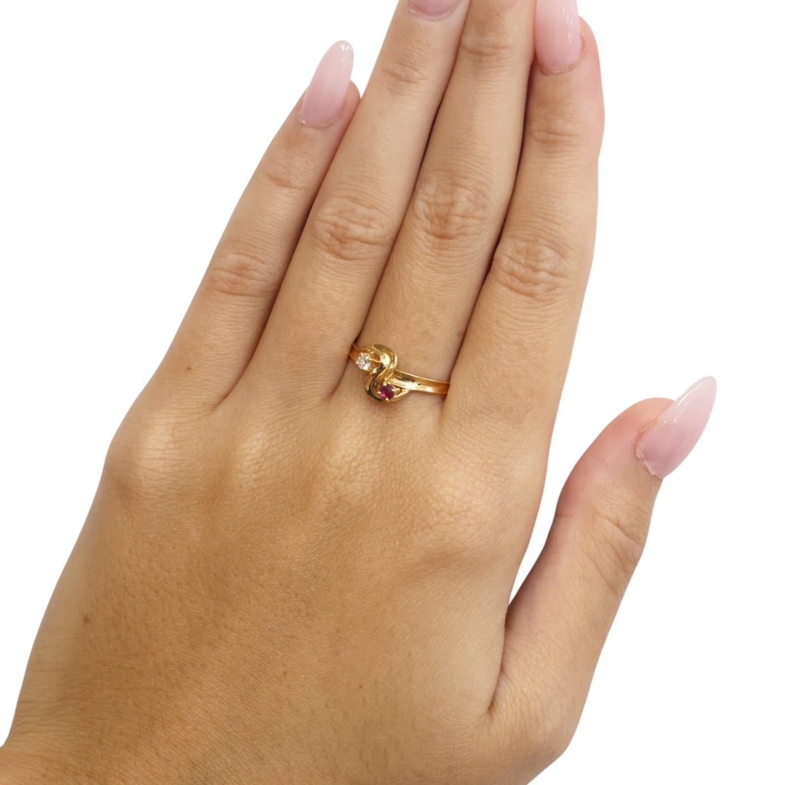 18K Yellow Gold Ruby Diamond Bypass Ring Estate Natural Ruby Diamond Size 7.25