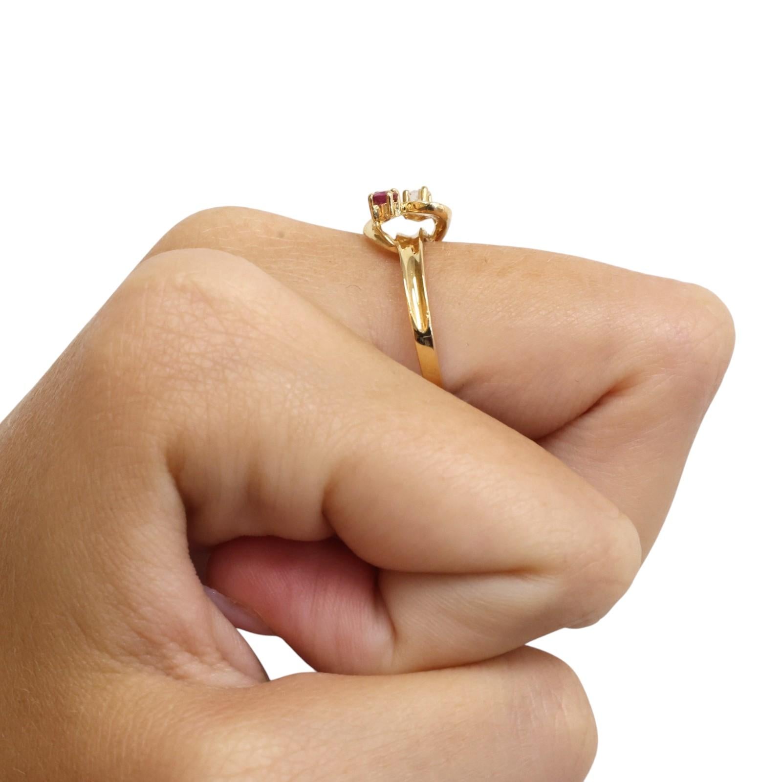 18K Yellow Gold Ruby Diamond Bypass Ring Estate Natural Ruby Diamond Size 7.25