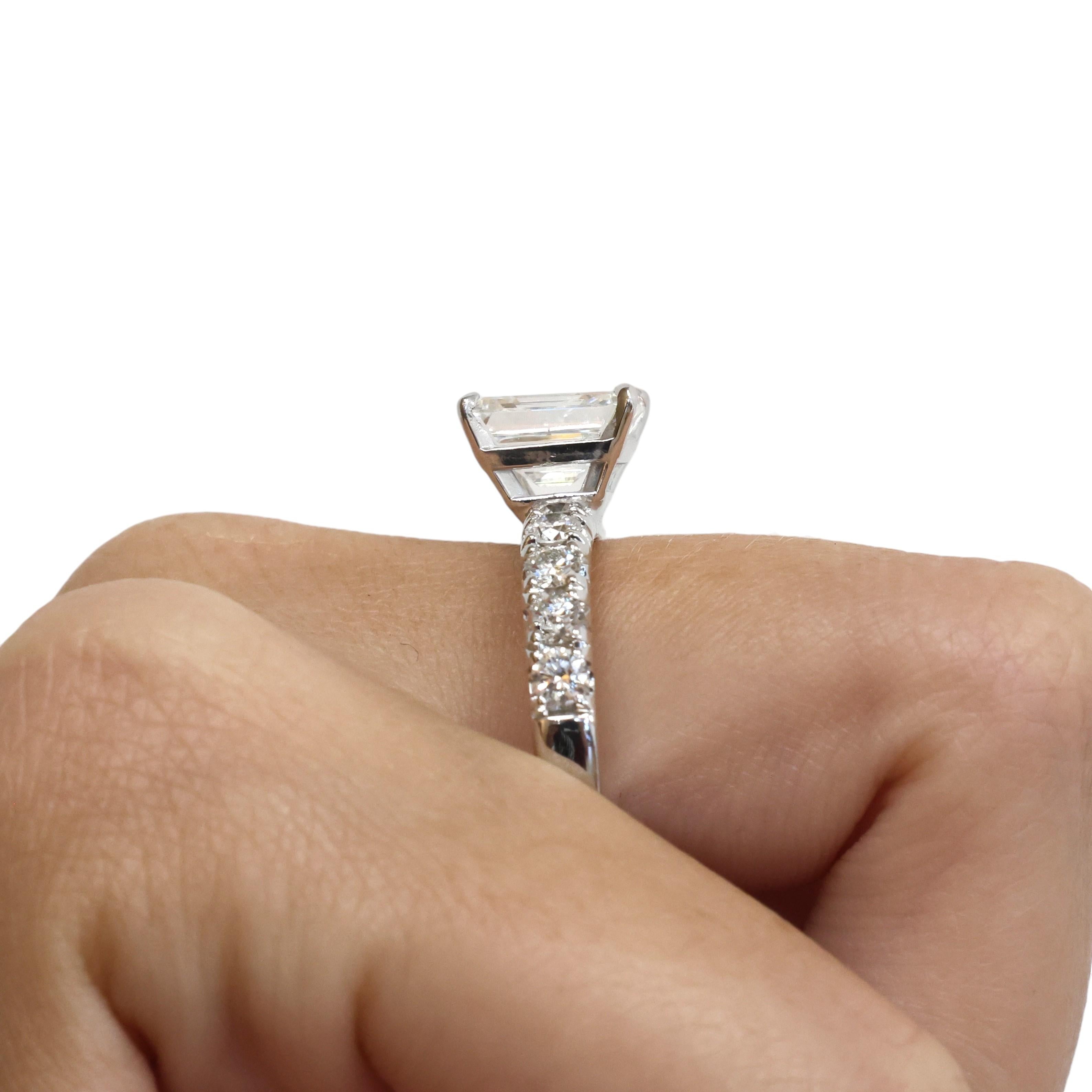 GIA 3.01CT H VS1 Emerald Cut Diamond Ring 14/18K White Gold 4.01CTW Size 10