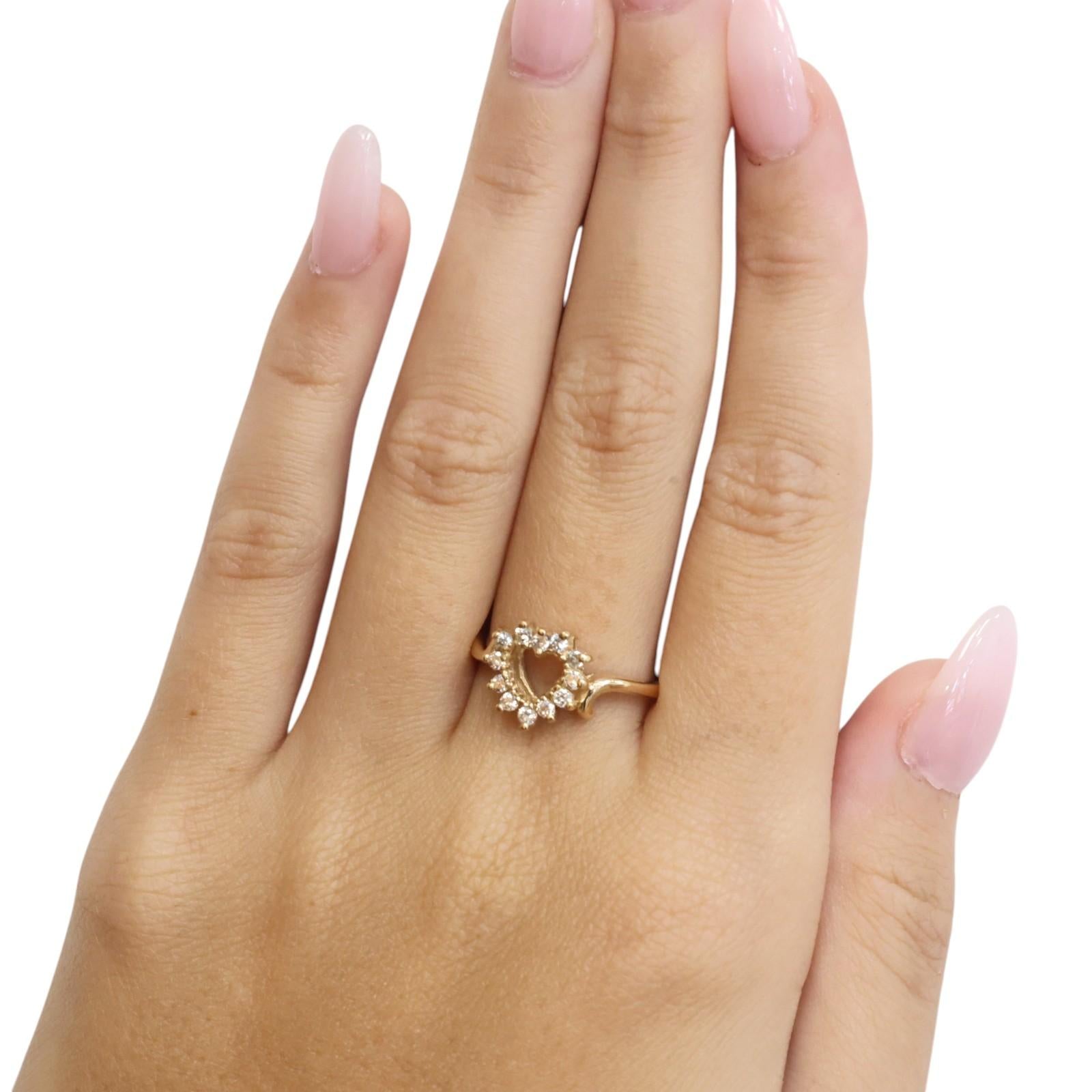 Yellow Gold 0.33 CTW Natural Diamond Open Heart Ring Size 6.25