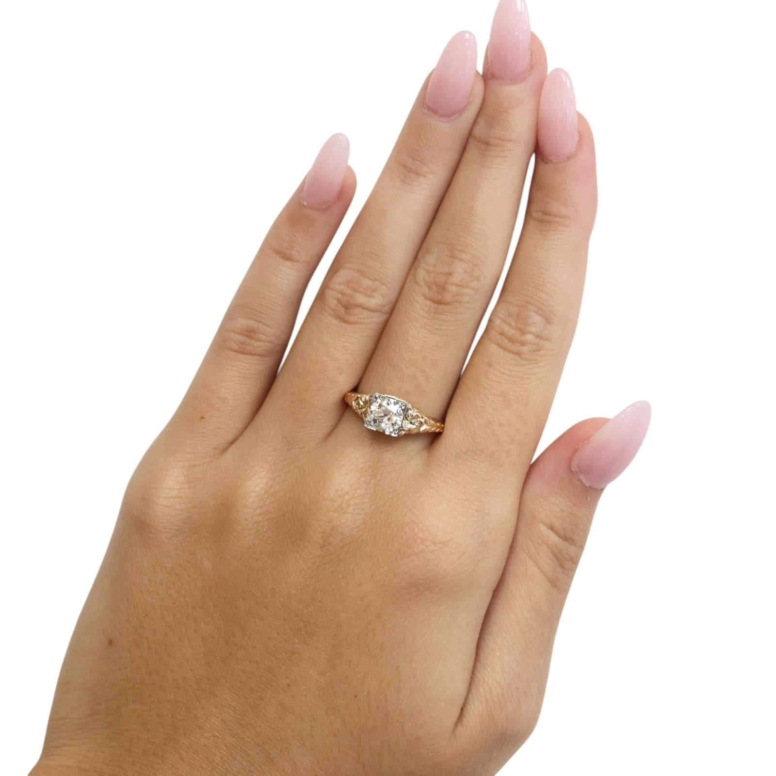 Vintage 14K Two Tone Gold 0.85CT Old European Cut Diamond Engagement Ring 5.75