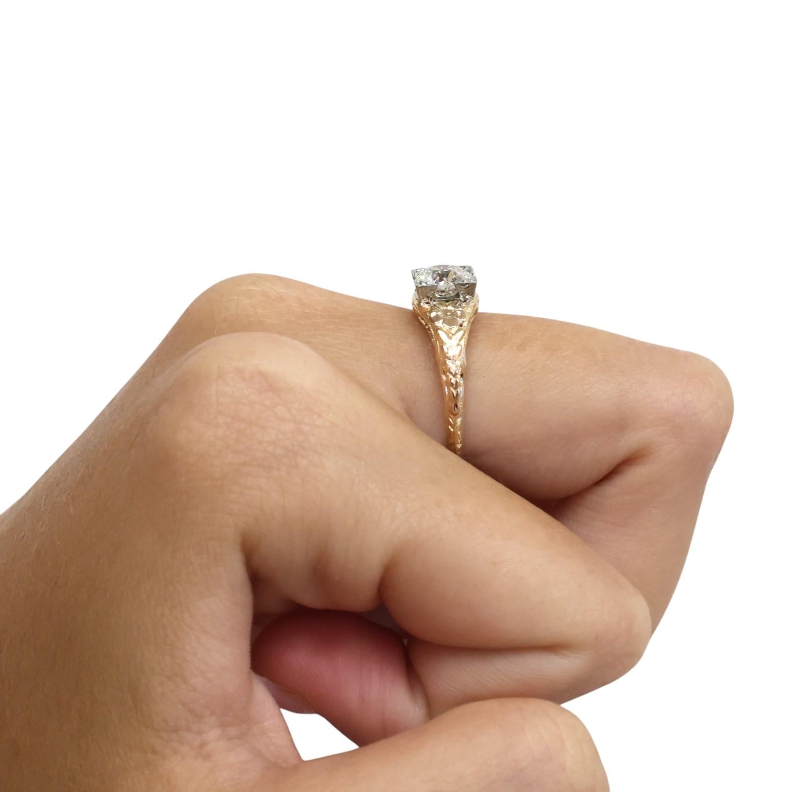 Vintage 14K Two Tone Gold 0.85CT Old European Cut Diamond Engagement Ring 5.75