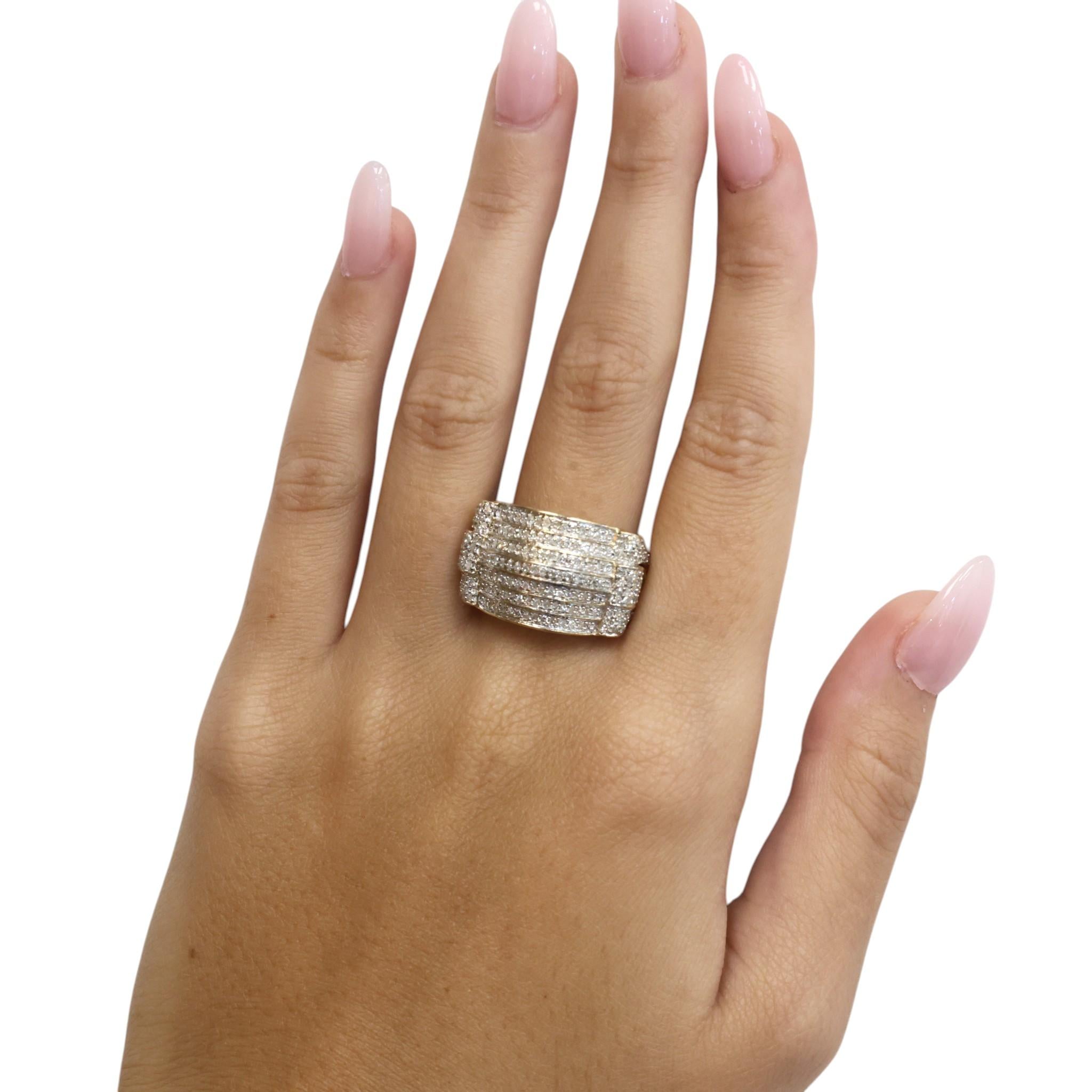 14K Two Tone Gold 1.25 CTW Natural Diamond Multi Row Cluster Statement Ring 8.25