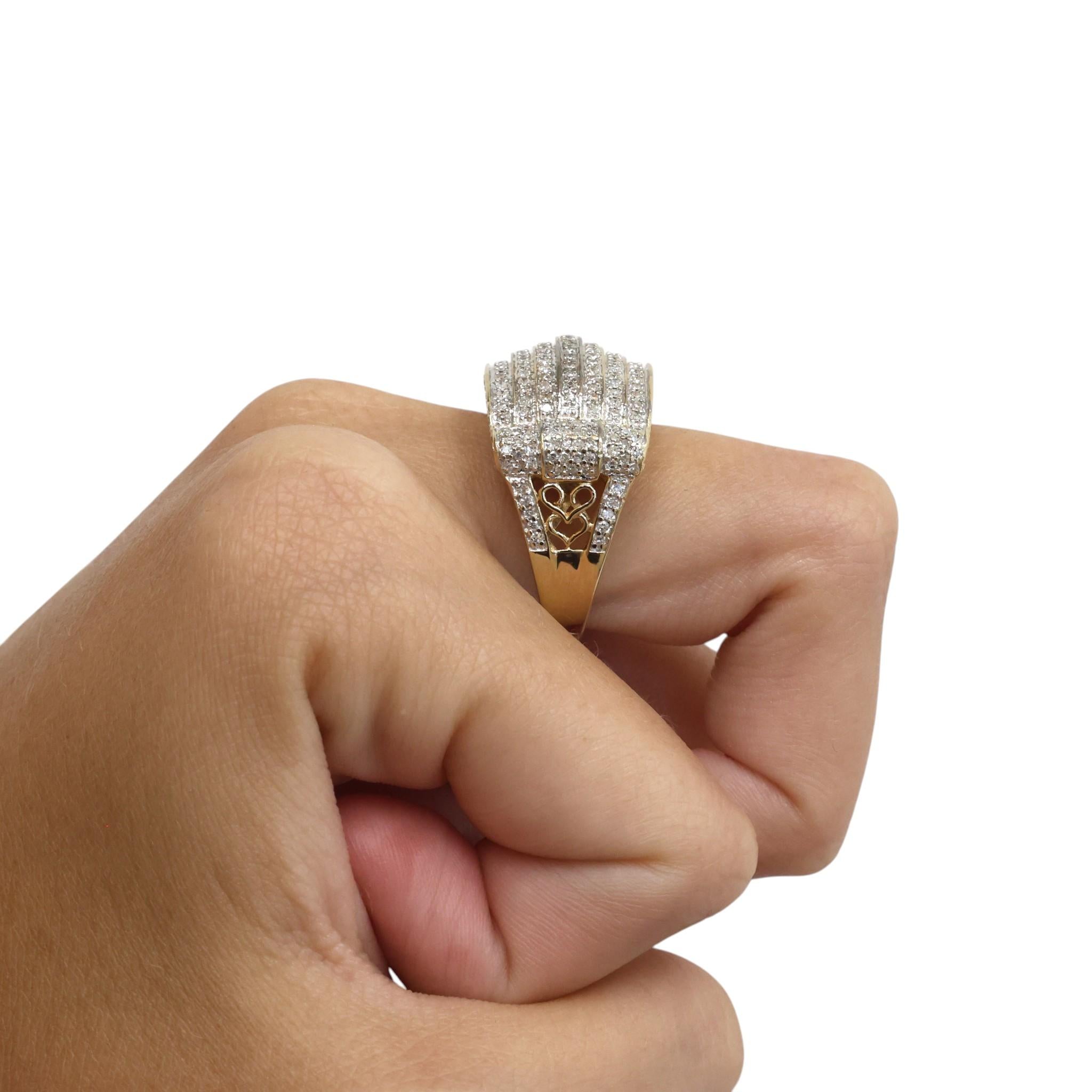 14K Two Tone Gold 1.25 CTW Natural Diamond Multi Row Cluster Statement Ring 8.25