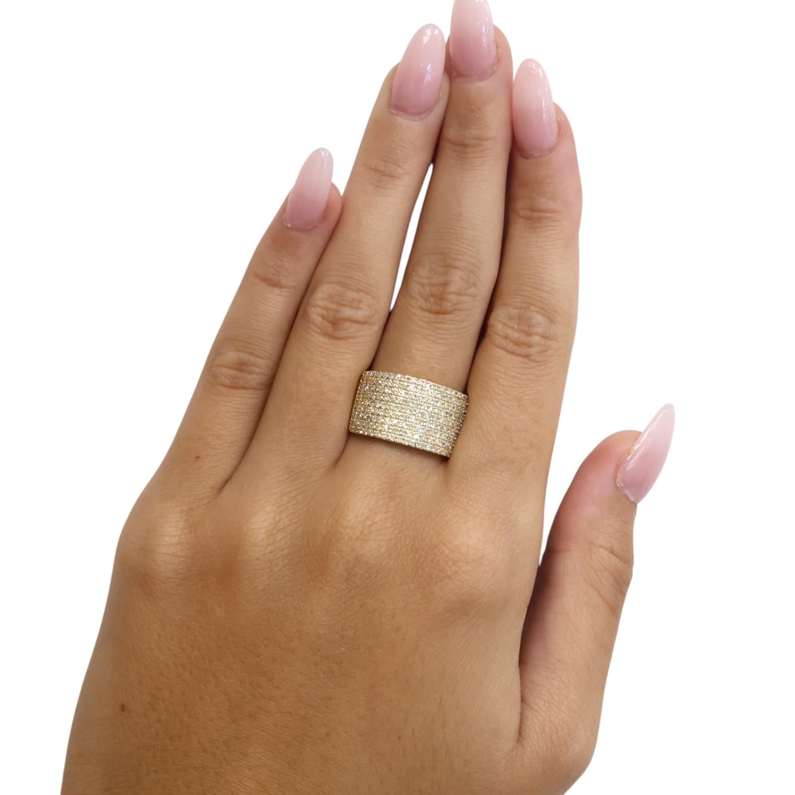 14K Yellow Gold 1.00 CTW Natural Diamond Pave Statement Wide Band Ring Size 6.25