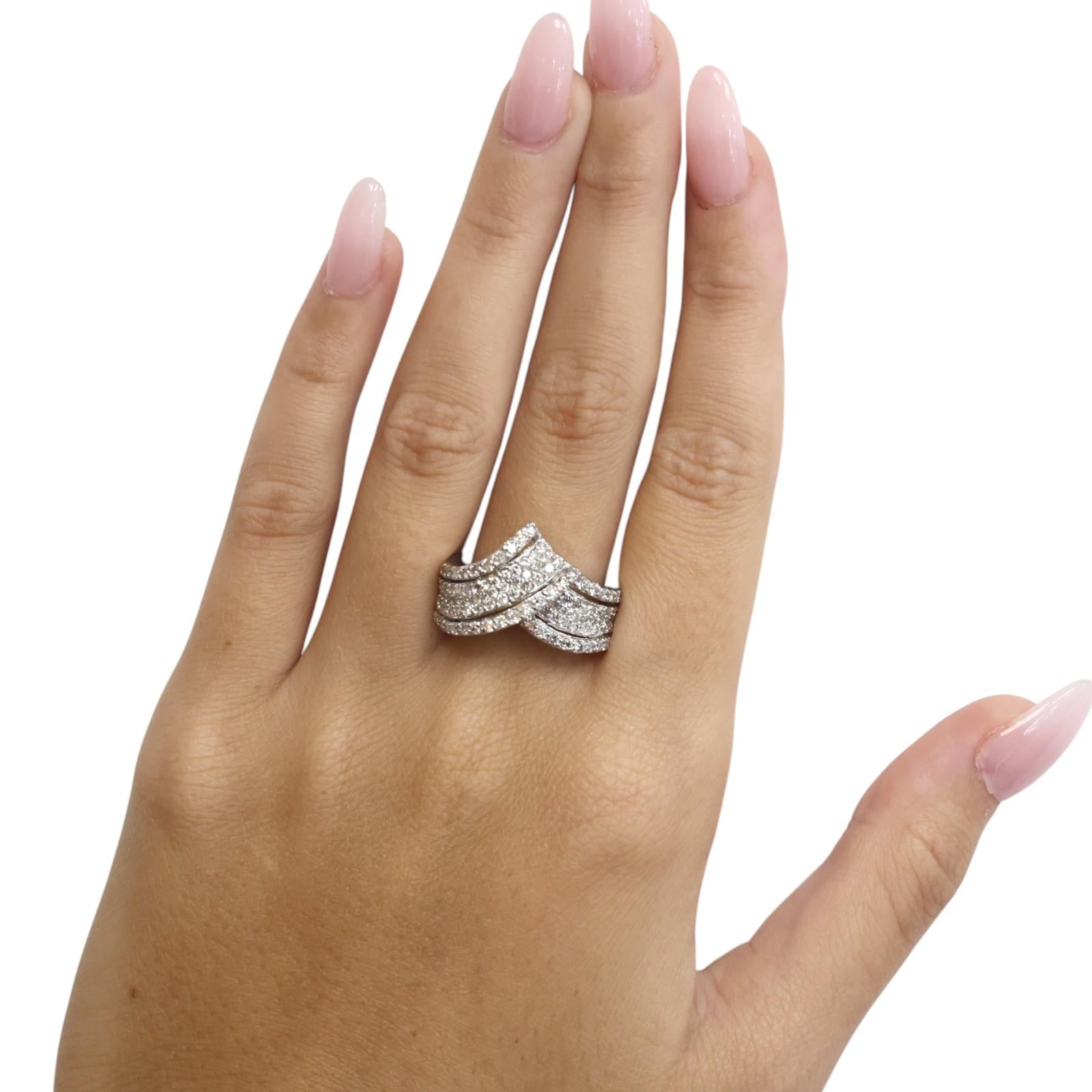 14K White Gold 1.25 CTW Natural Diamond Crossover Cocktail Ring Size 7.25