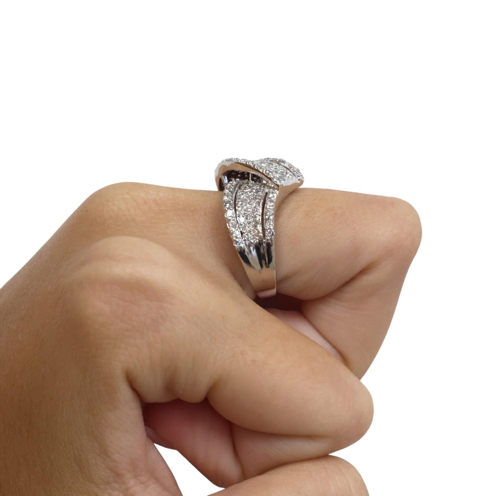 14K White Gold 1.25 CTW Natural Diamond Crossover Cocktail Ring Size 7.25