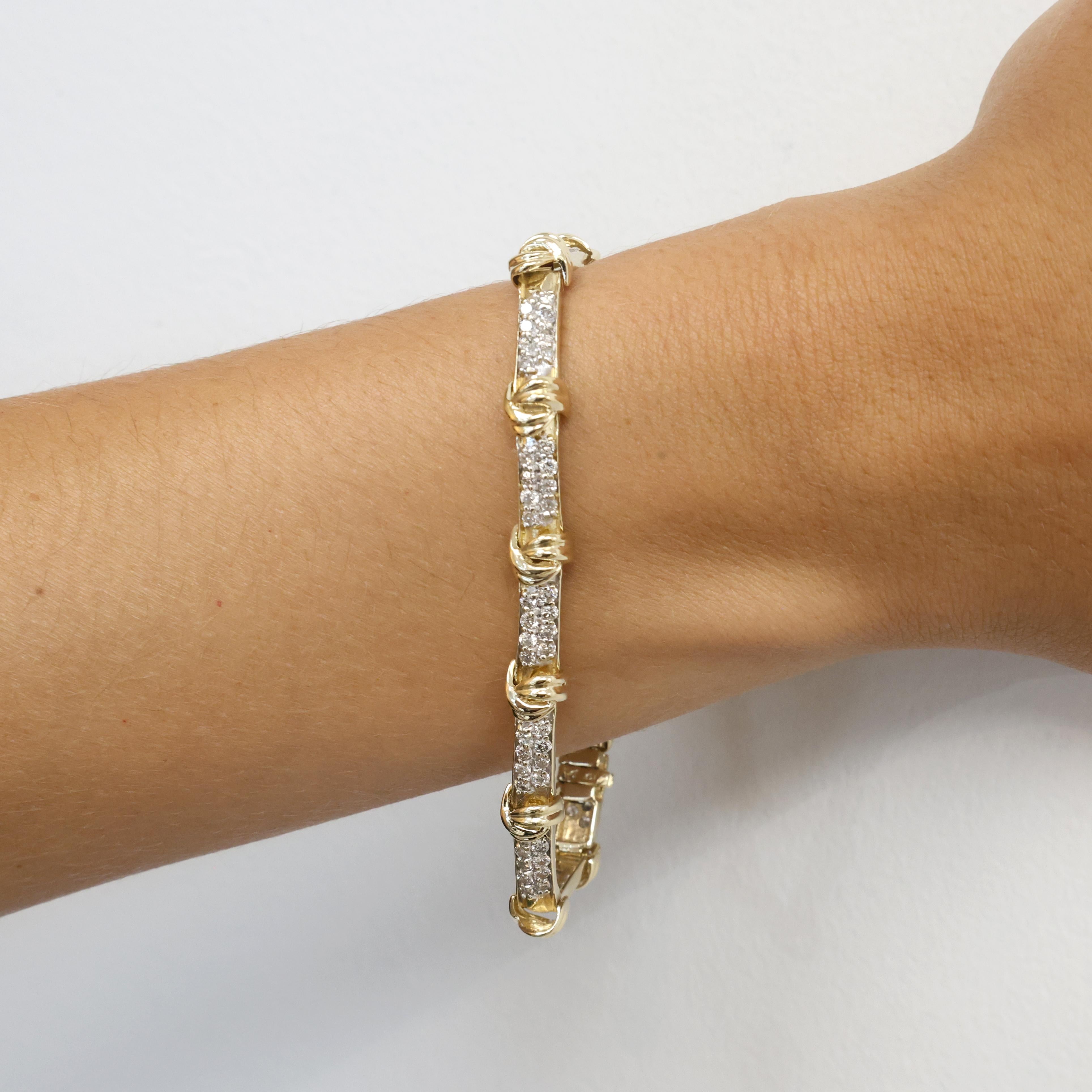 14K Two-Tone Gold 2.35CTW Natural Diamond Link Tennis Bracelet 7.25" 15.8g