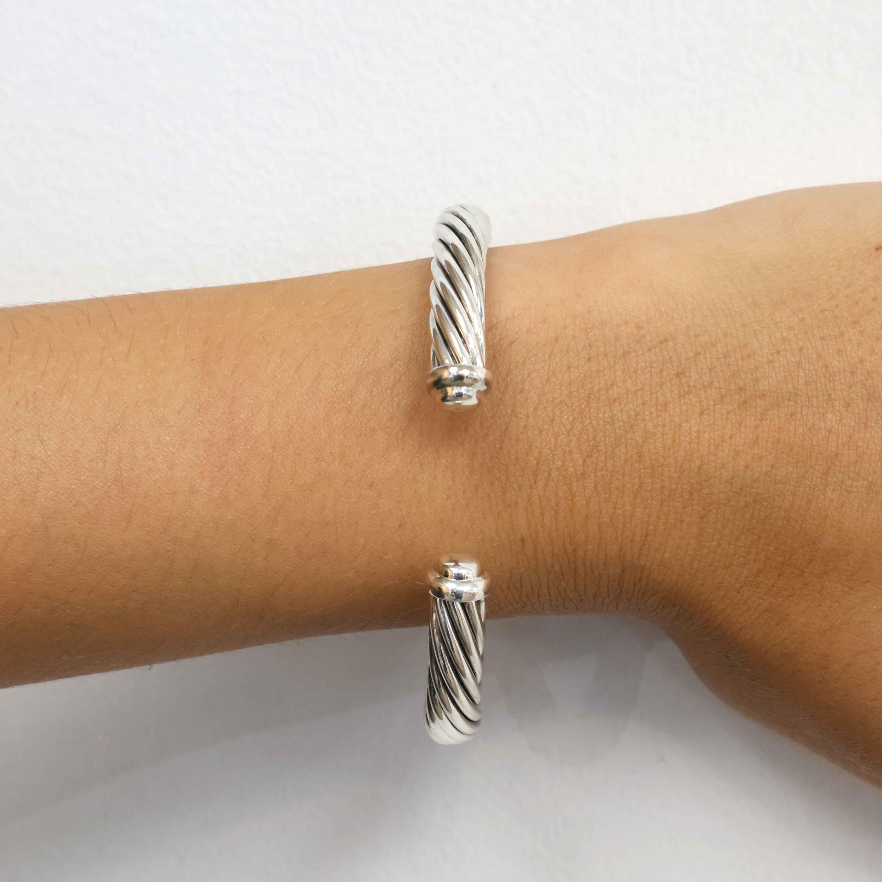 David Yurman Black Diamond Cable Classics Cuff Bracelet Sterling Silver 925 6.5"