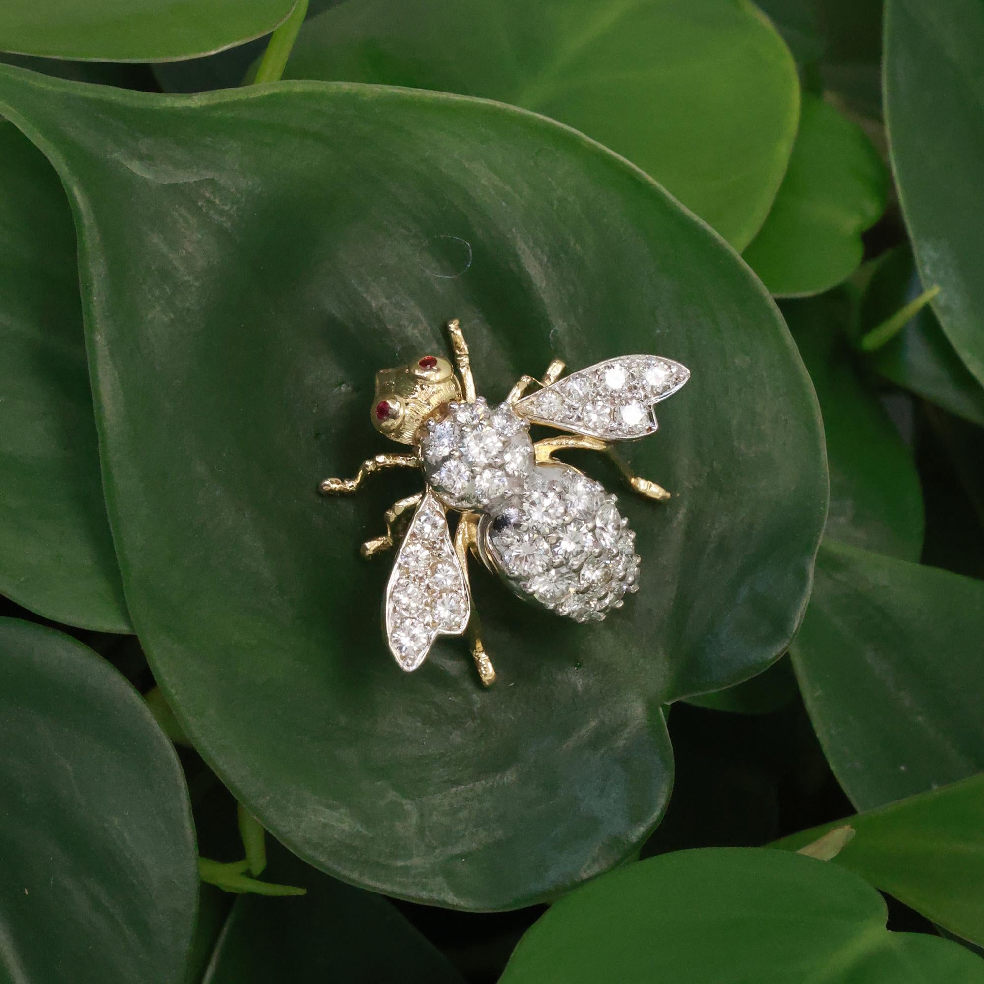 Tiffany & Co. HERBERT ROSENTHAL Bee Brooch 18K Gold 2.02 TW Diamonds Rubies 1"
