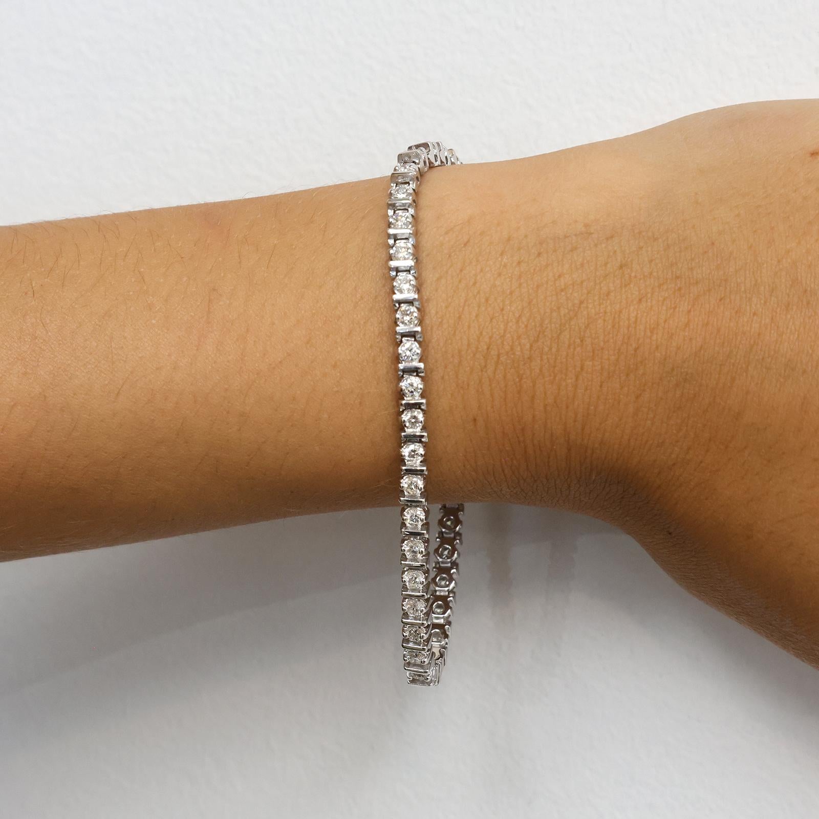14K White Gold 4.00 CTW Natural Diamond Tennis Bracelet 7" 12.6g