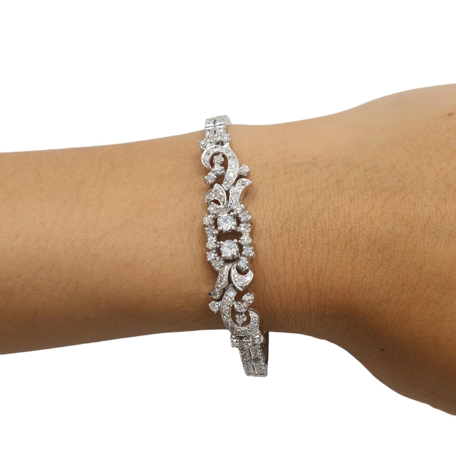 Vintage White Gold 2.50CTW Natural Diamond Estate Bracelet 6.25"