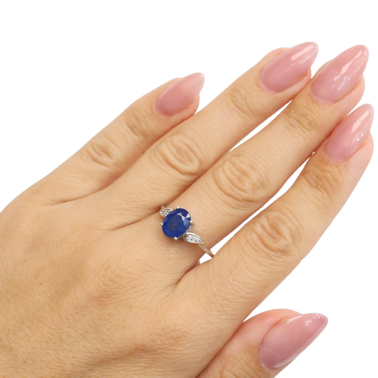 10K White Gold 2.50 CT Lab Grown Blue Sapphire White Topaz Ring Size 8.25