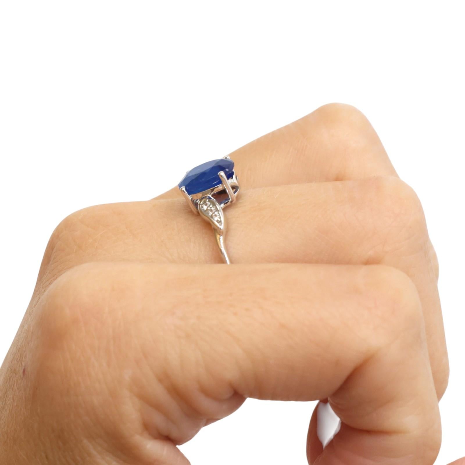 10K White Gold 2.50 CT Lab Grown Blue Sapphire White Topaz Ring Size 8.25