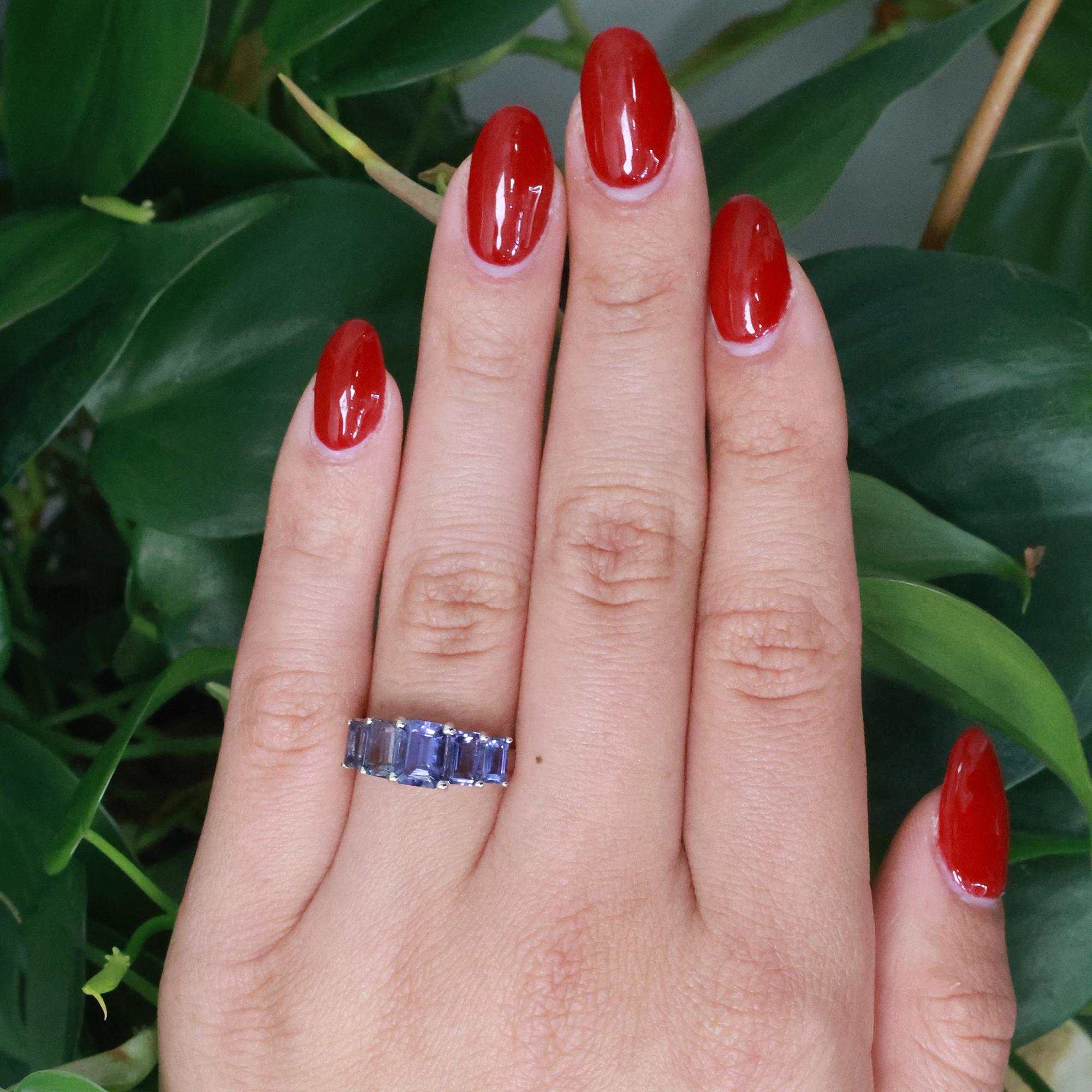5-Stone Iolite Gemstone Band Ring 10K White Gold 3.14 CTW Emerald Cut Gems SZ 7