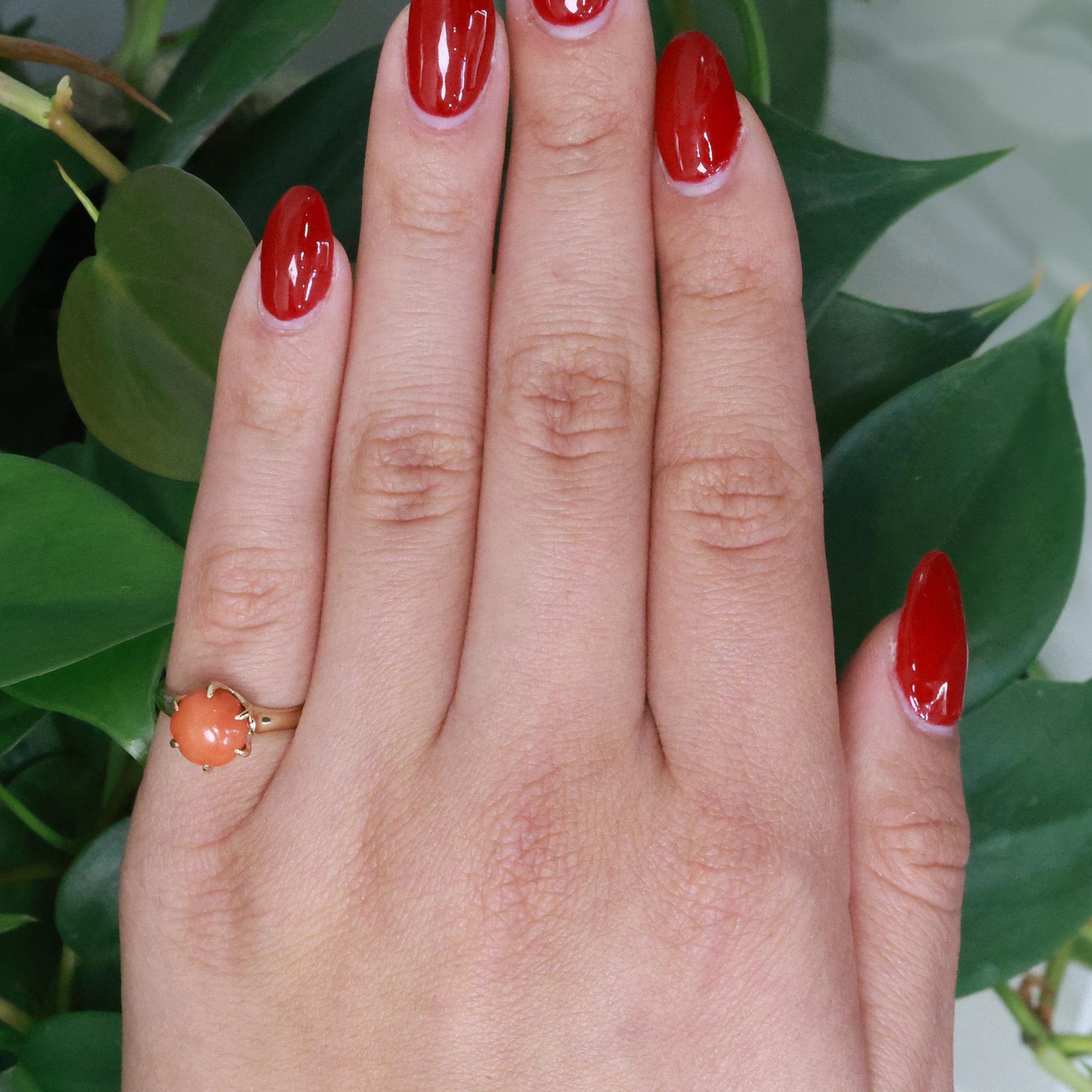 Momo Coral Solitaire Ring 14K Yellow Gold Size 4.25 Vintage Estate