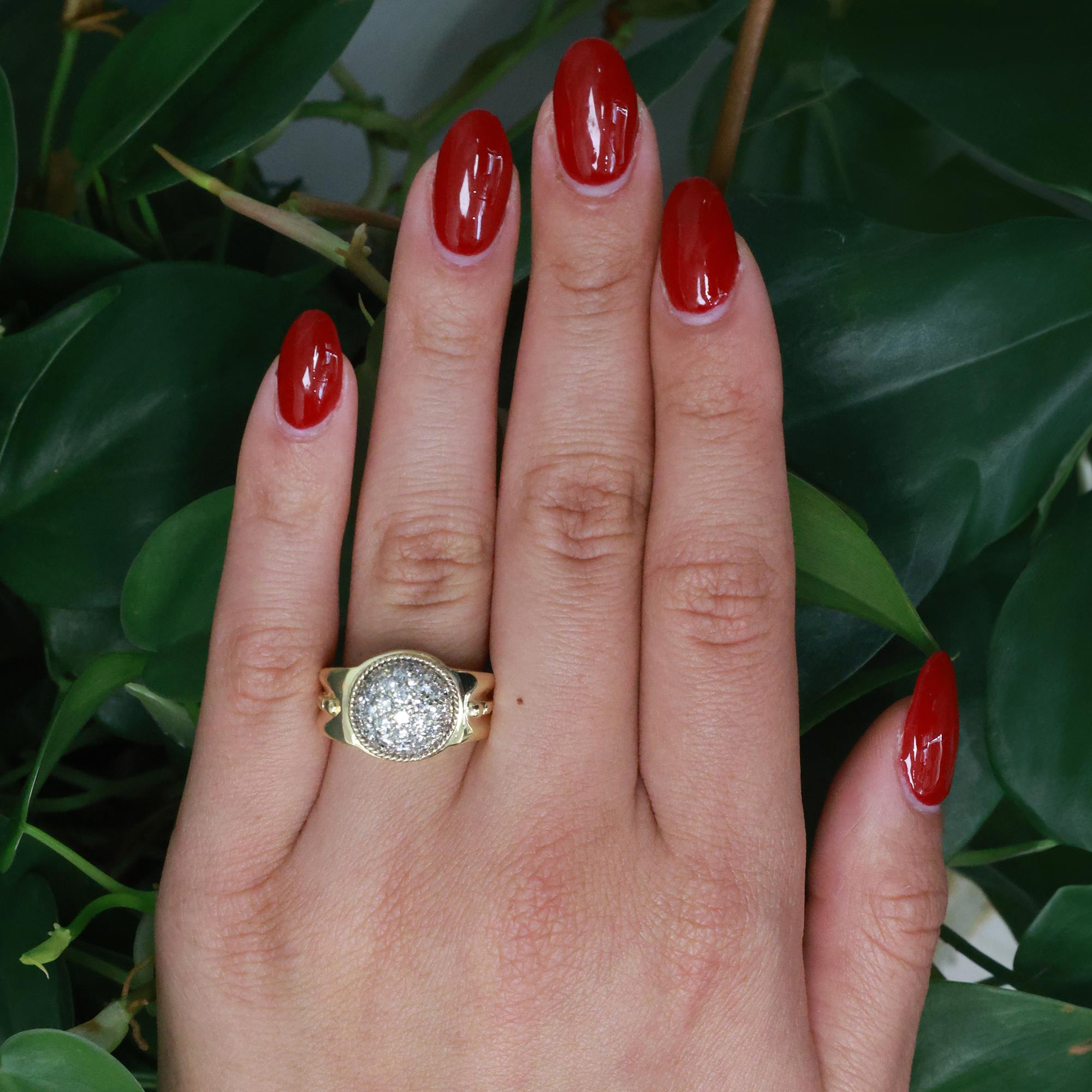 1.00 TW Cluster Diamond Dome Ring 18K Yellow Gold Size 6.75 Ladies Estate