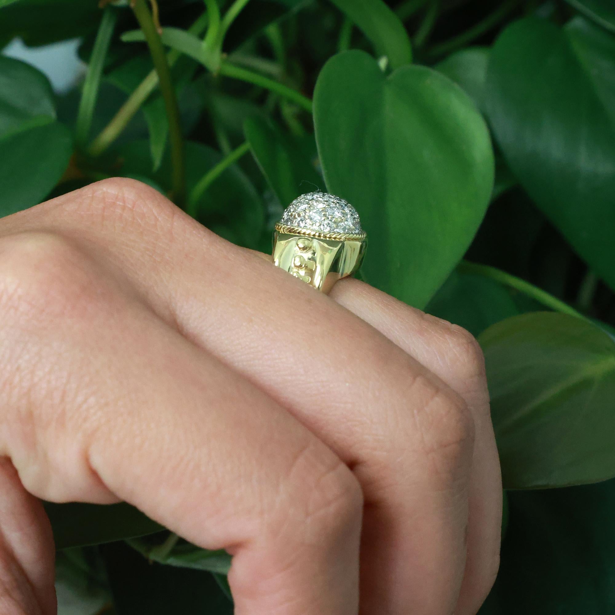 1.00 TW Cluster Diamond Dome Ring 18K Yellow Gold Size 6.75 Ladies Estate