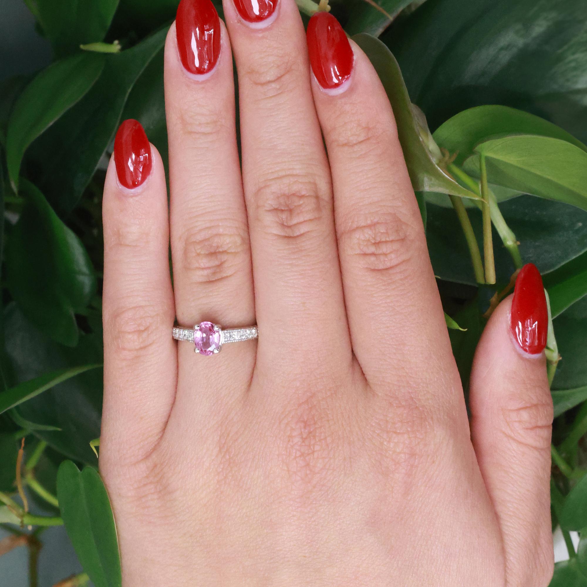 Pink Sapphire Diamond Accent Band Ring 14K White Gold 1.20 CTW Size 6.25