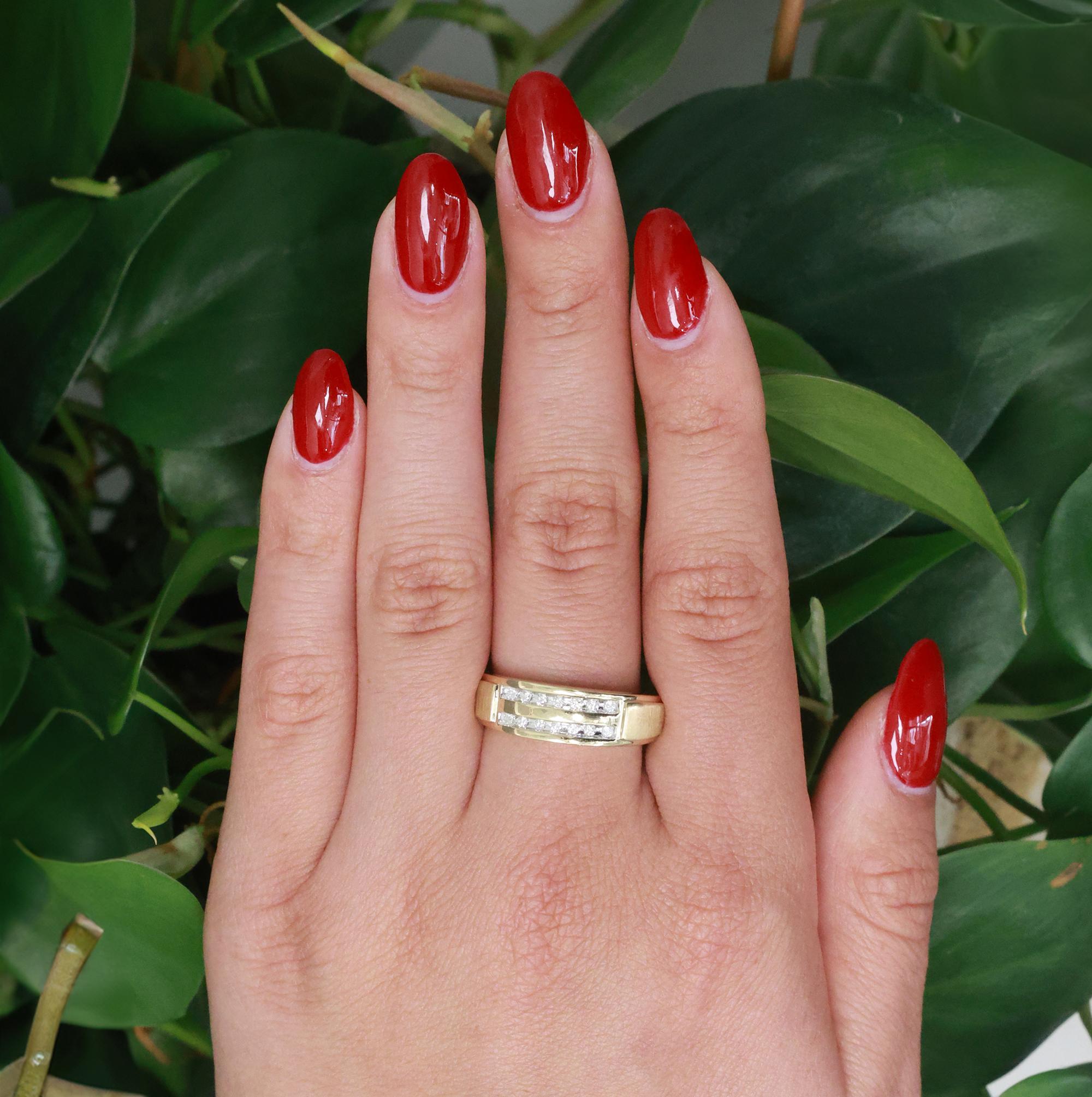 Men's 2-Row Channel Set Diamond Eternity Band Ring 10K Gold 0.27 TW Size 10.75