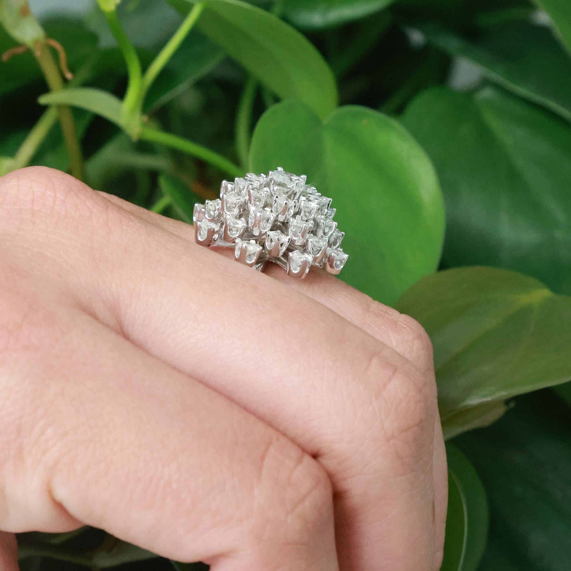 3.43 TW Diamond Ballerina Ring 14K White Gold Ladies Estate Size 6.5