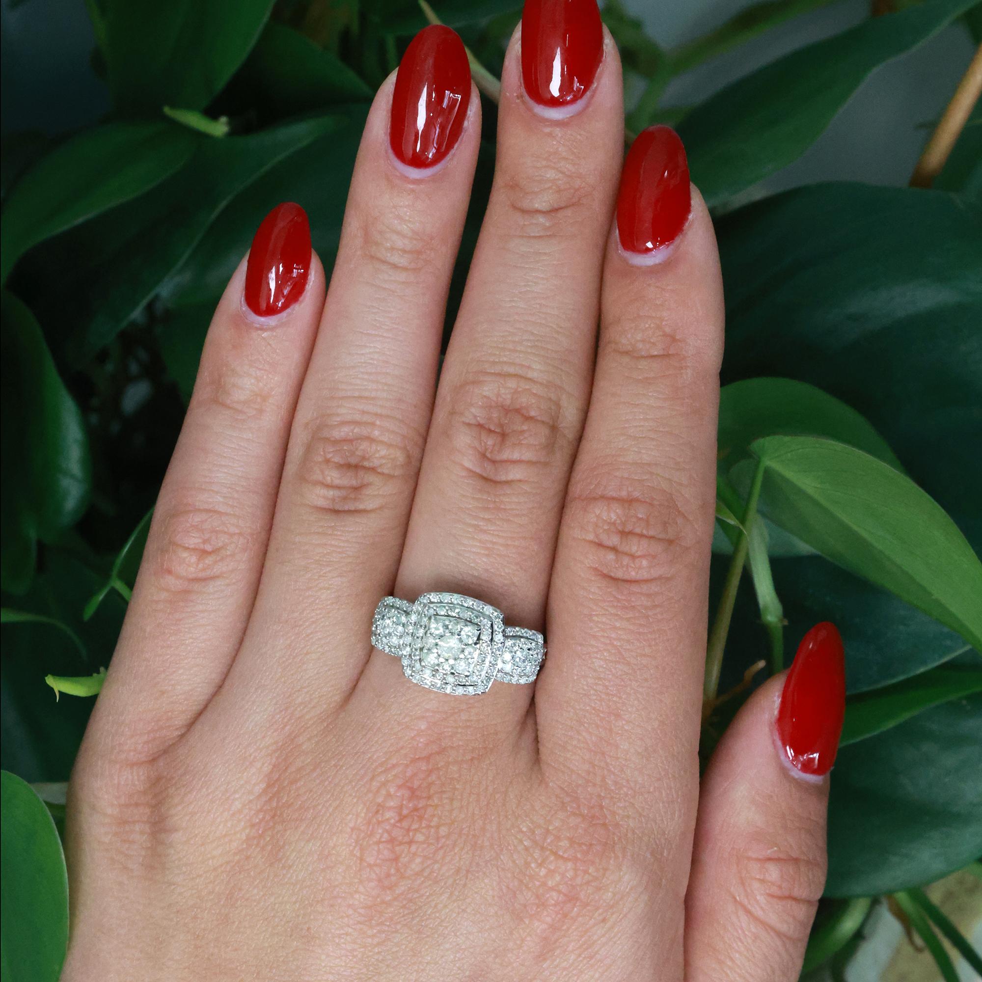 1.50 TW Cluster Diamond Square Halo Ring 10K White Gold Size 9 Ladies Estate