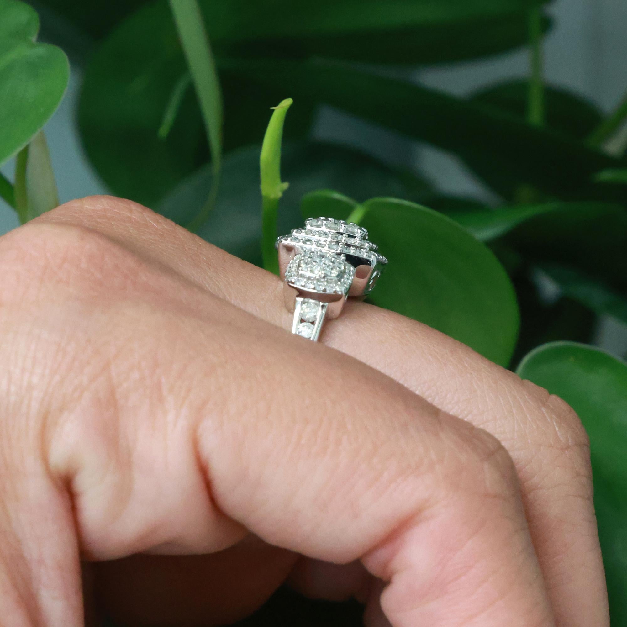 1.50 TW Cluster Diamond Square Halo Ring 10K White Gold Size 9 Ladies Estate