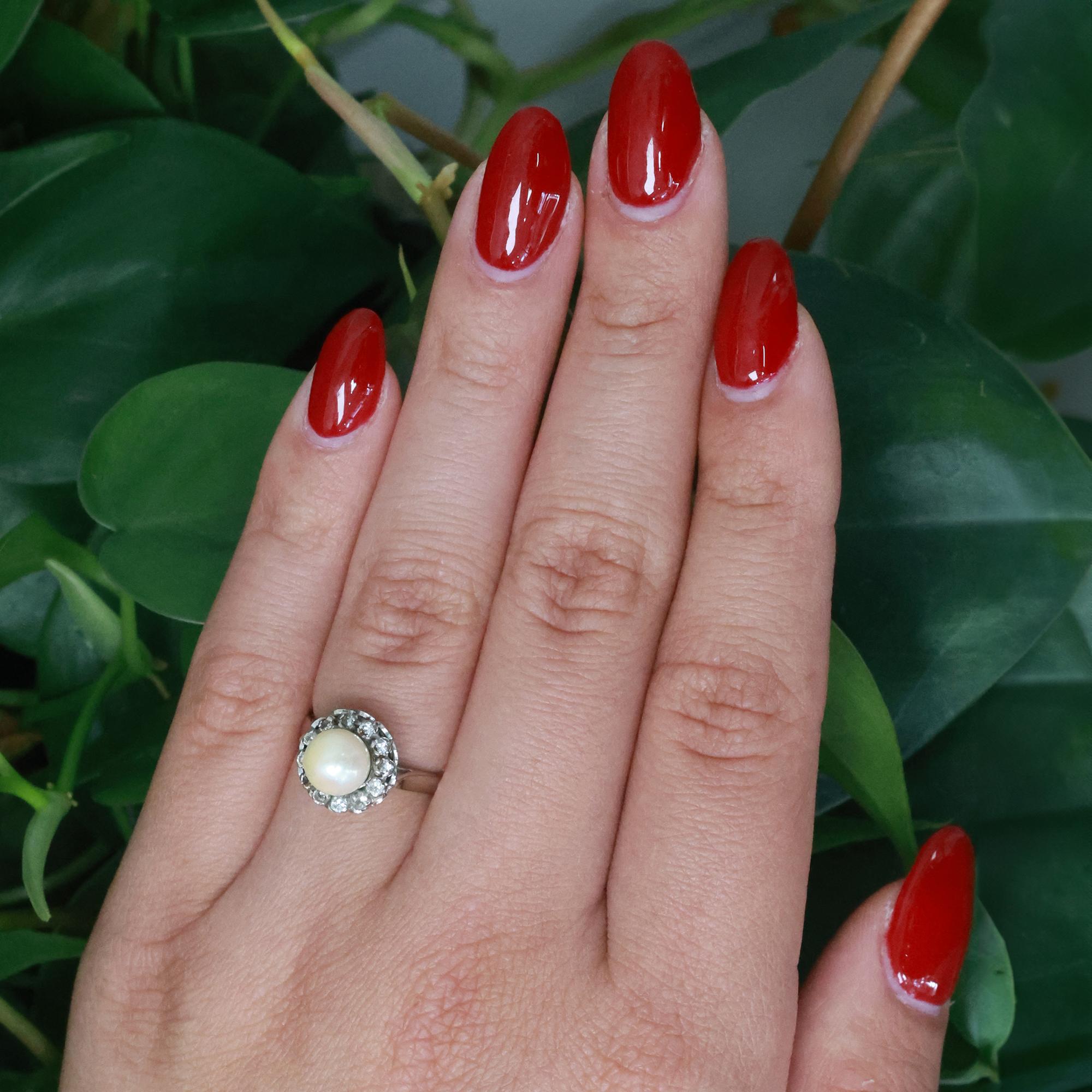 Vintage Akoya Pearl Quartz Halo Ring 14K White Gold Size 5.75 Ladies Estate