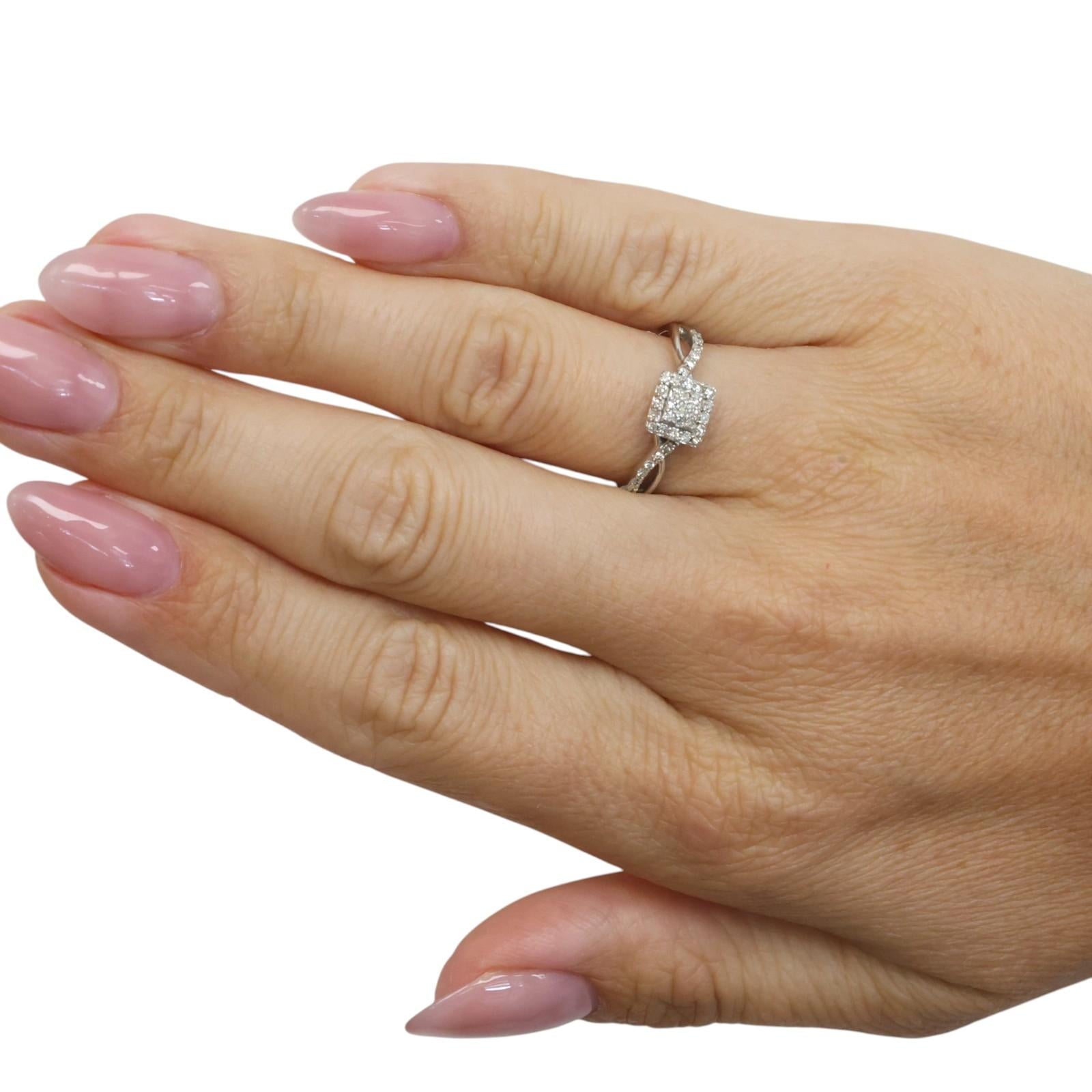 10K White Gold 0.20 CTW Diamond Square Halo Infinity Ring Size 7