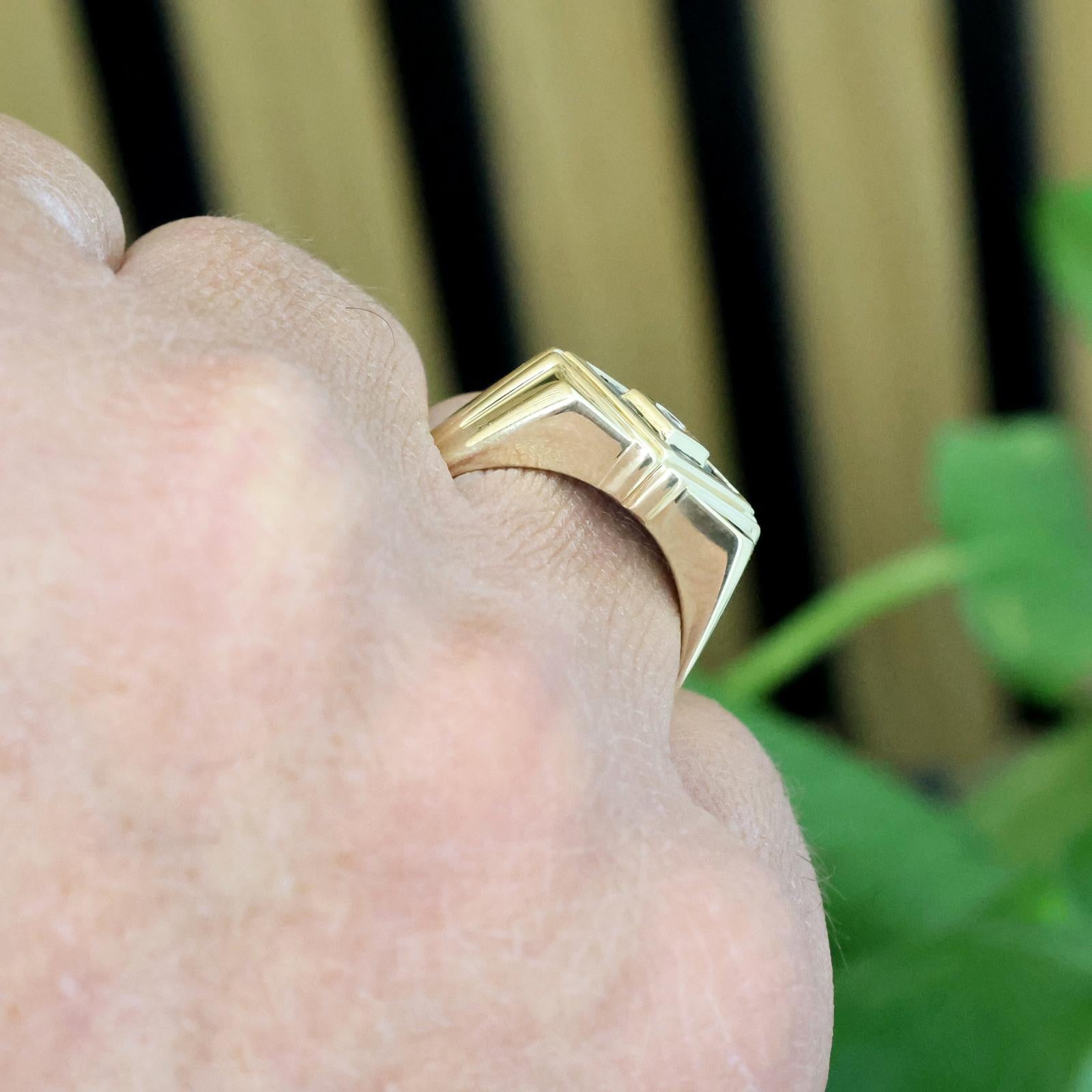 14K Gold Men's Princess Sapphire Diamond Signet Ring Size 10.25 Estate 0.55CTW