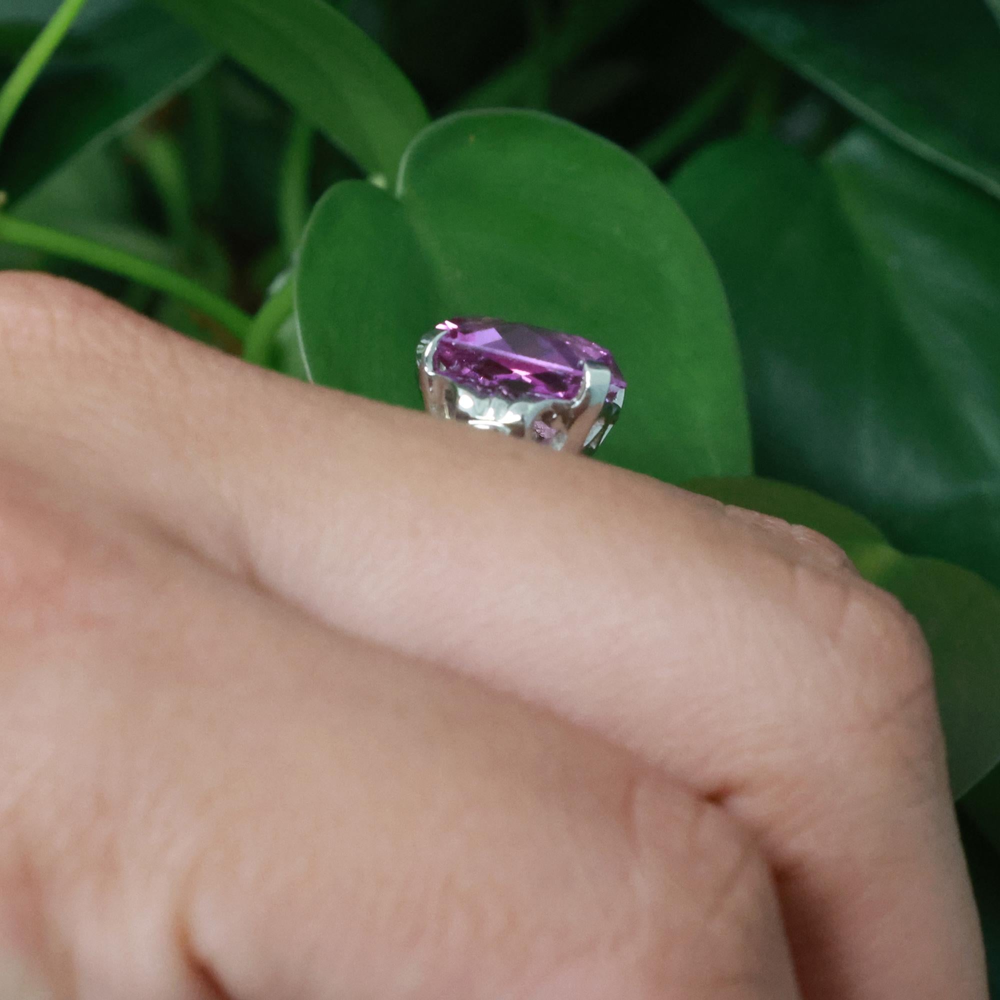 Pink Sapphire Solitaire Ring 10K White Gold 9.07 CT Lab Grown Ladies Size 5