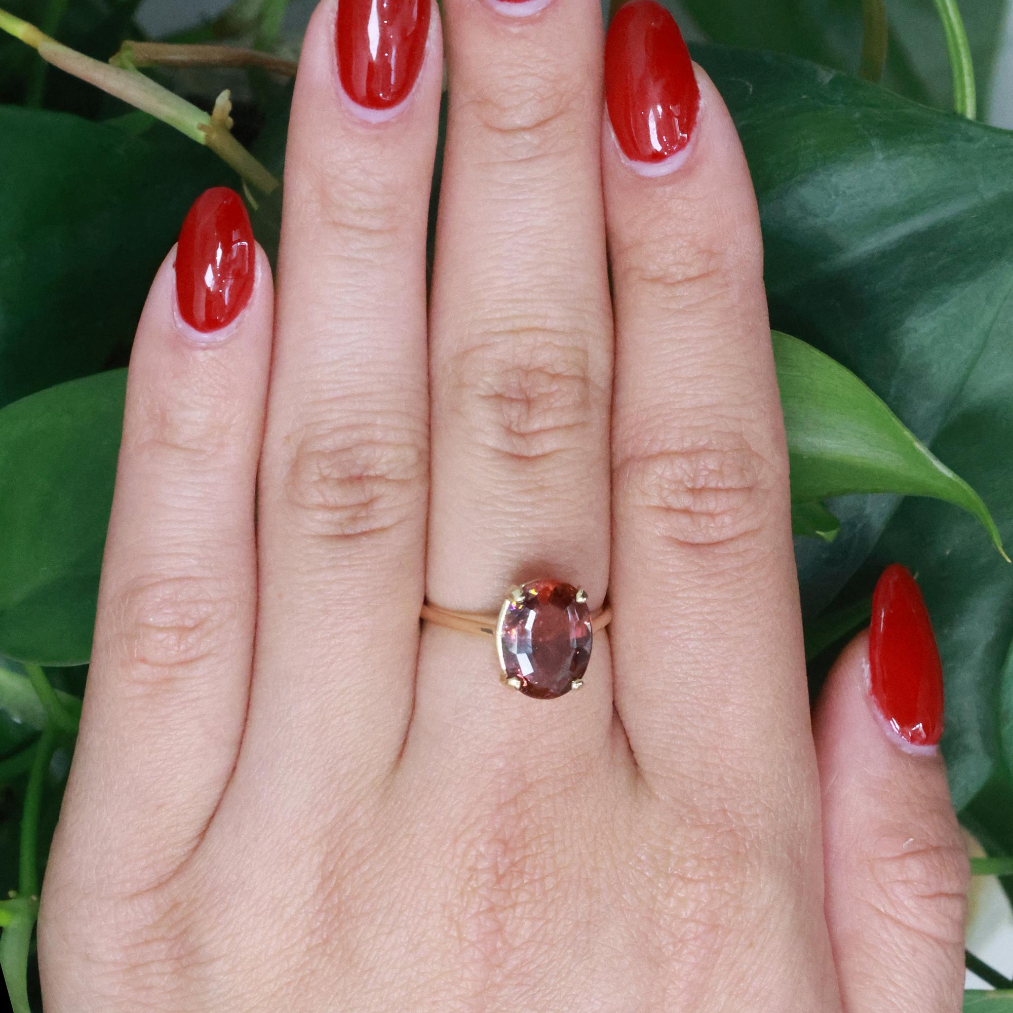 4.75 CT Pink Tourmaline Solitaire Ring 14K Yellow Gold Size 7.25 Ladies Estate