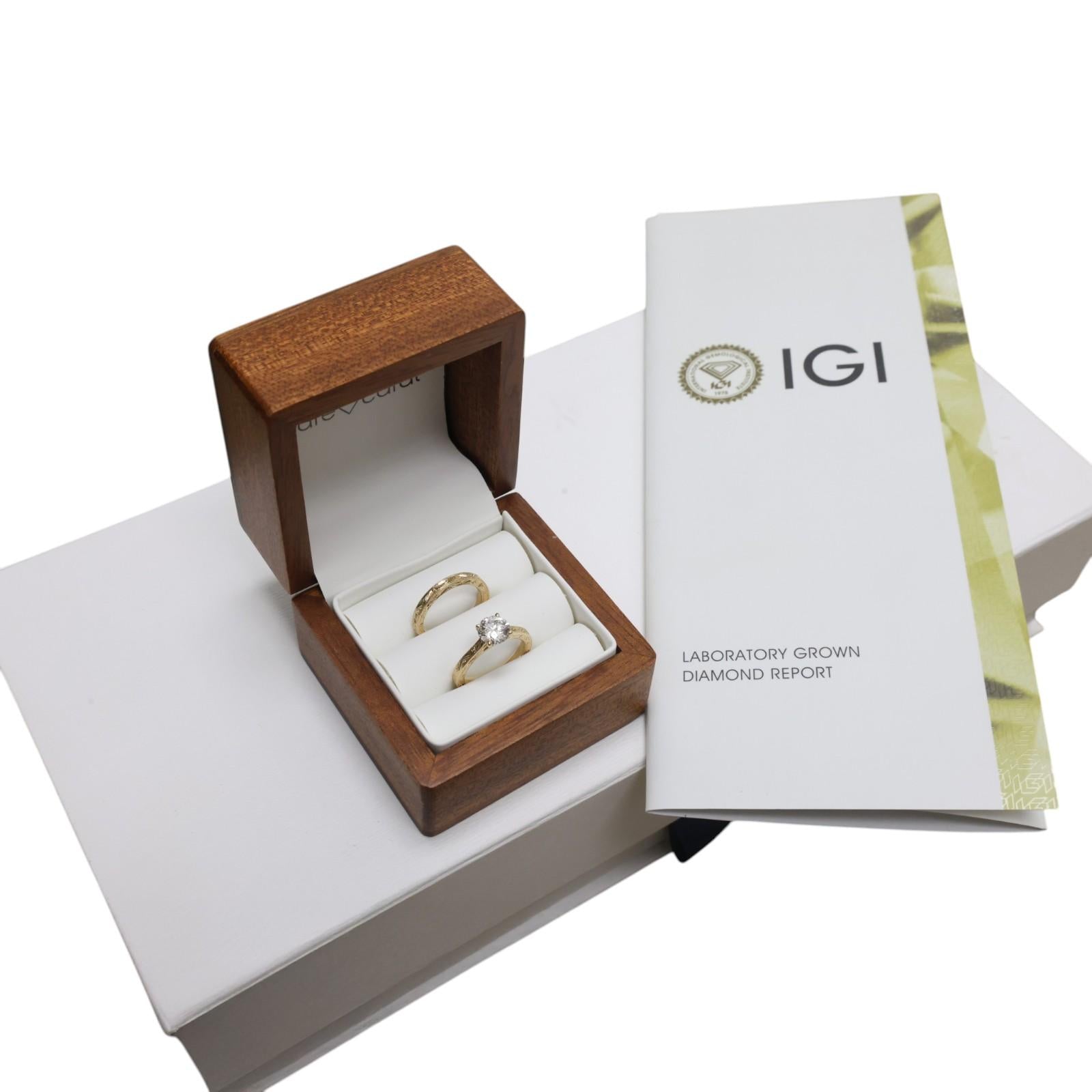 1.51CT F/SI2 IGI Lab Grown Diamond Bridal Set 14K Yellow Gold Ring Wedding