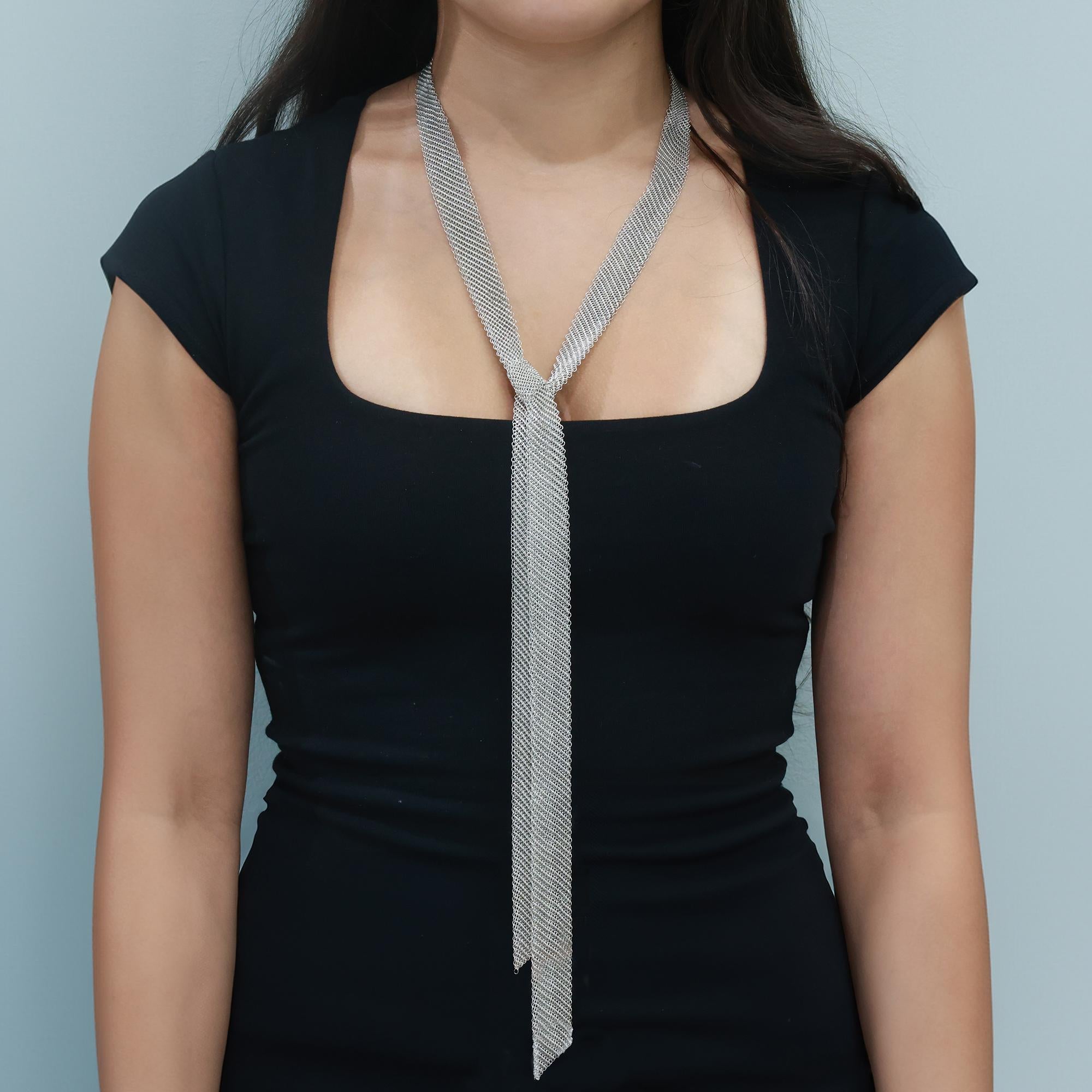 Tiffany & Co. Elsa Peretti Sterling Silver Mesh Scarf Chain Necklace 48" Vintage