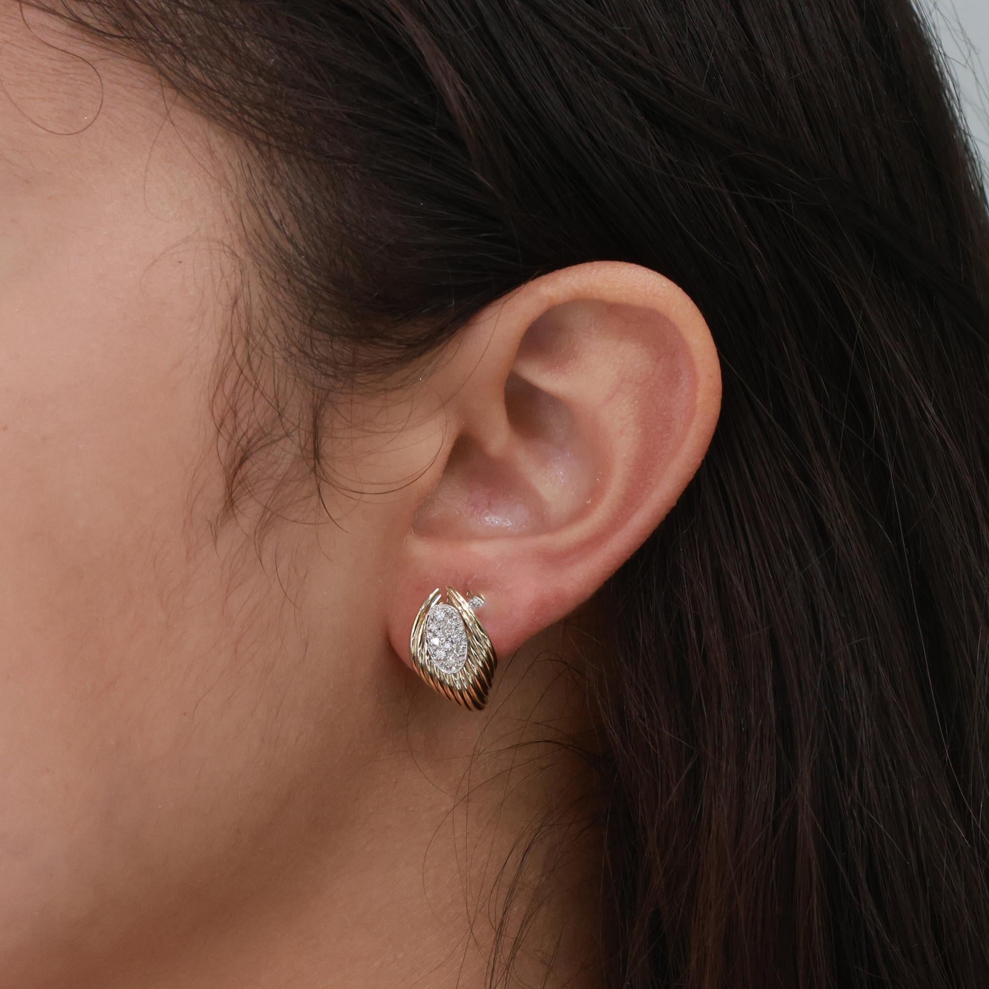 Cluster Diamond Drop Earrings 14K Gold 0.25 TW 0.55" Ridge Design Ladies Estate
