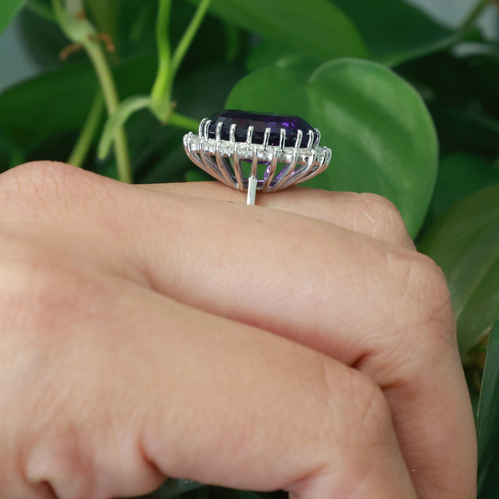 Amethyst Halo Diamond Statement Ring 14K White Gold 9.62 CTW SZ 6 Ladies Estate