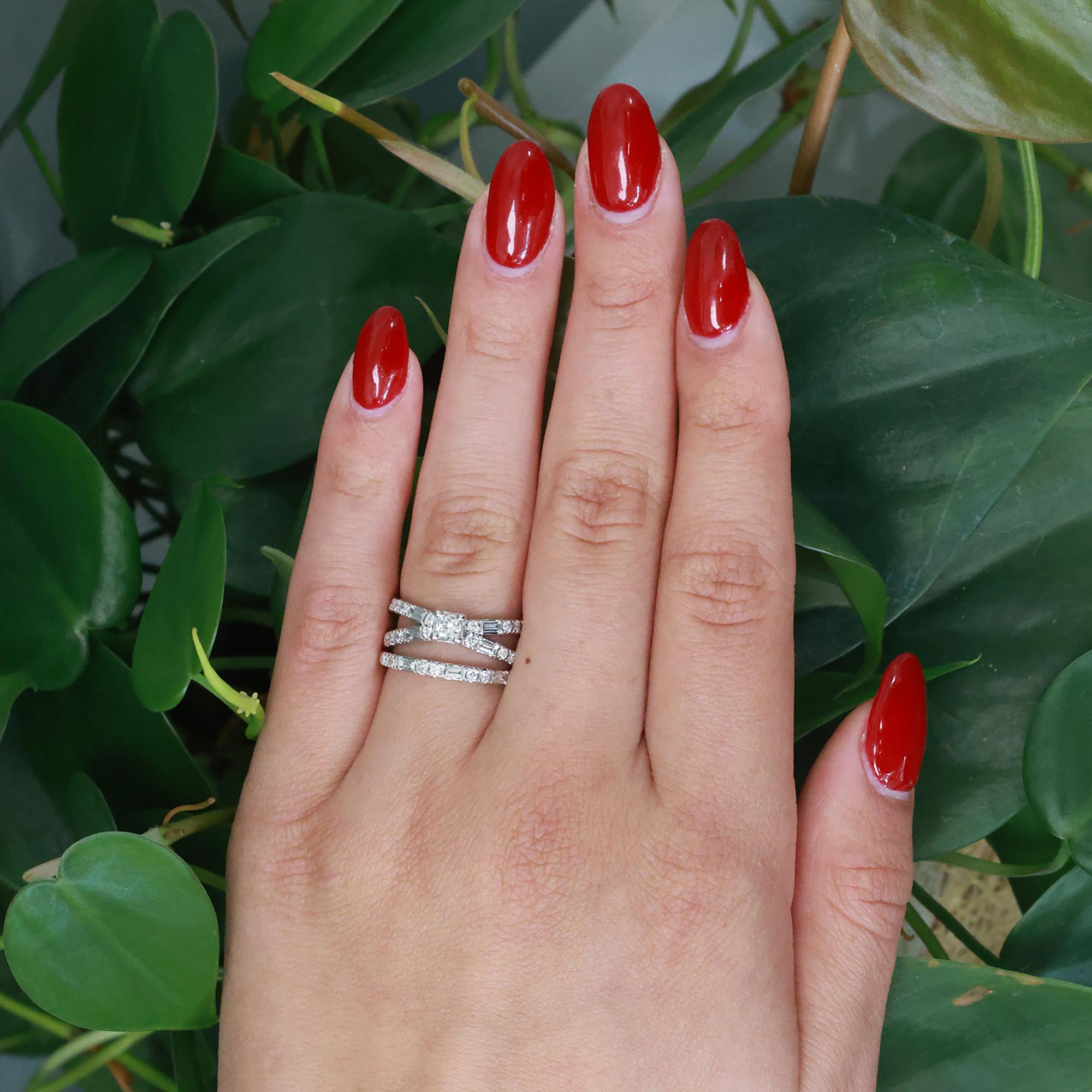 0.78 TW Princess Diamond Wedding Ring Set With Accents 14K White Gold Size 6.25