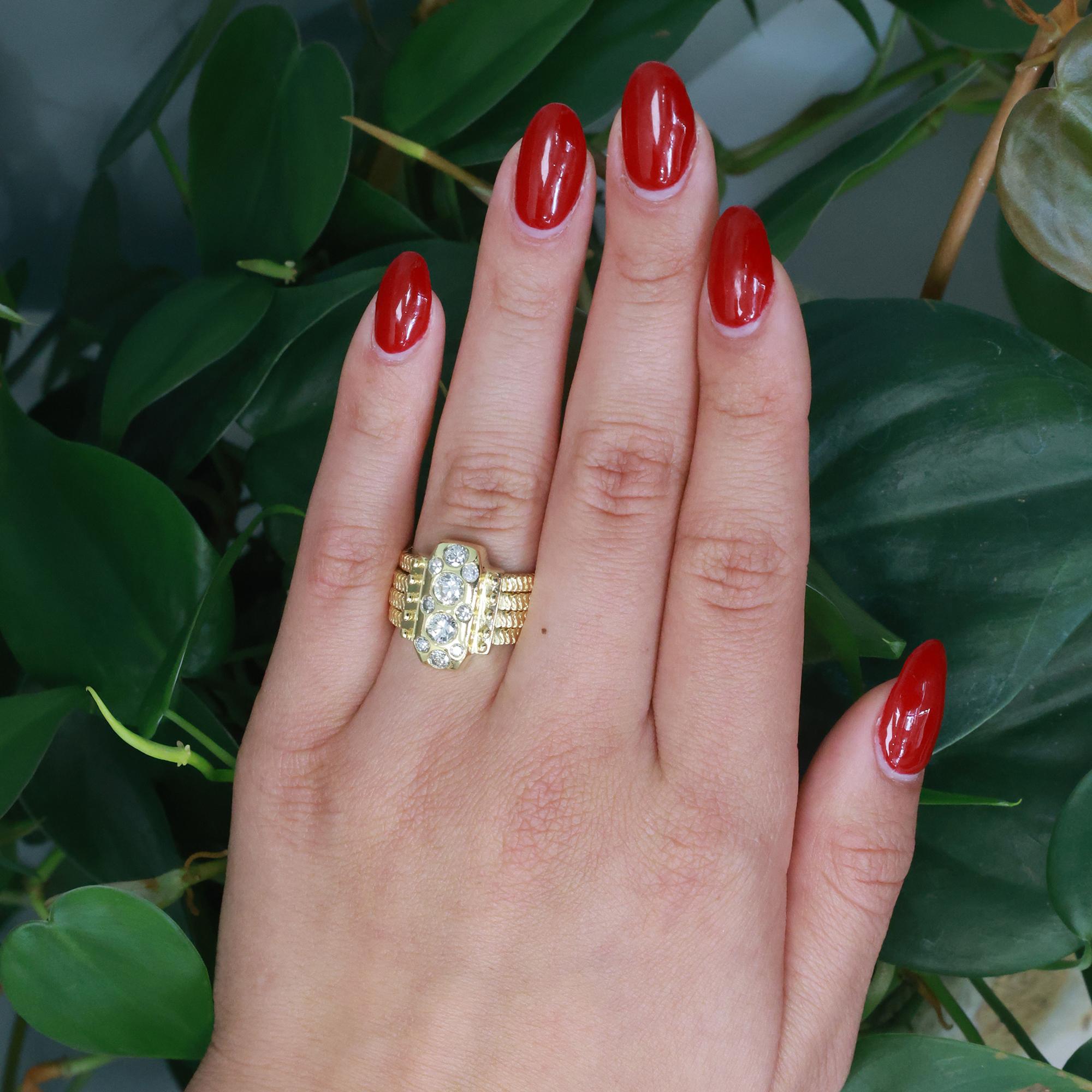 1.00 TW Diamond Wide Band Ring 18K Yellow Gold Size 7 Vintage Estate