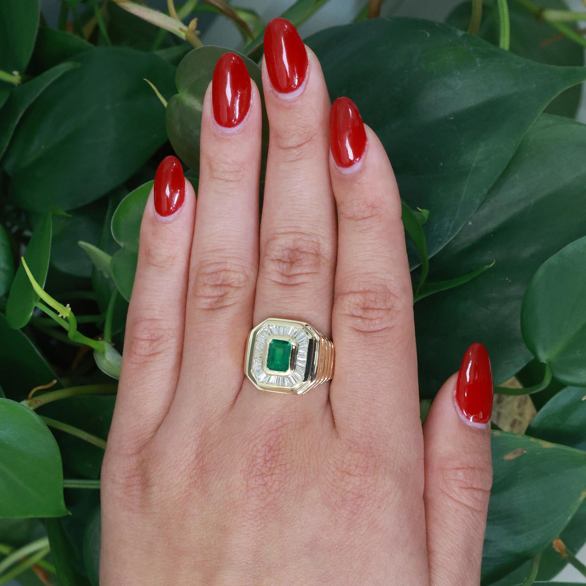 Emerald Diamond Statement Ring 14K Yellow Gold 2.40 CTW Size 10 Unisex Estate
